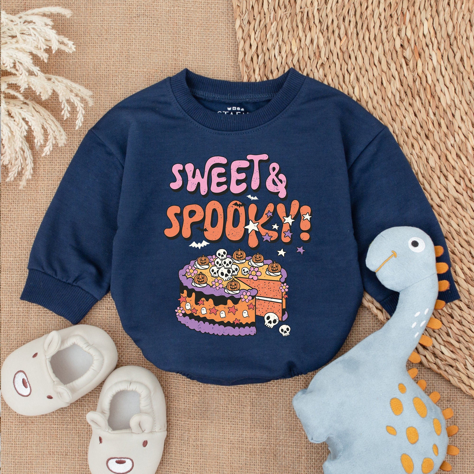 Sweet & Spooky Halloween Baby Bodysuit with Ghosts Skulls Bats My First Halloween Outfit for Infant and Toddler Boys Girls Cotton Romper