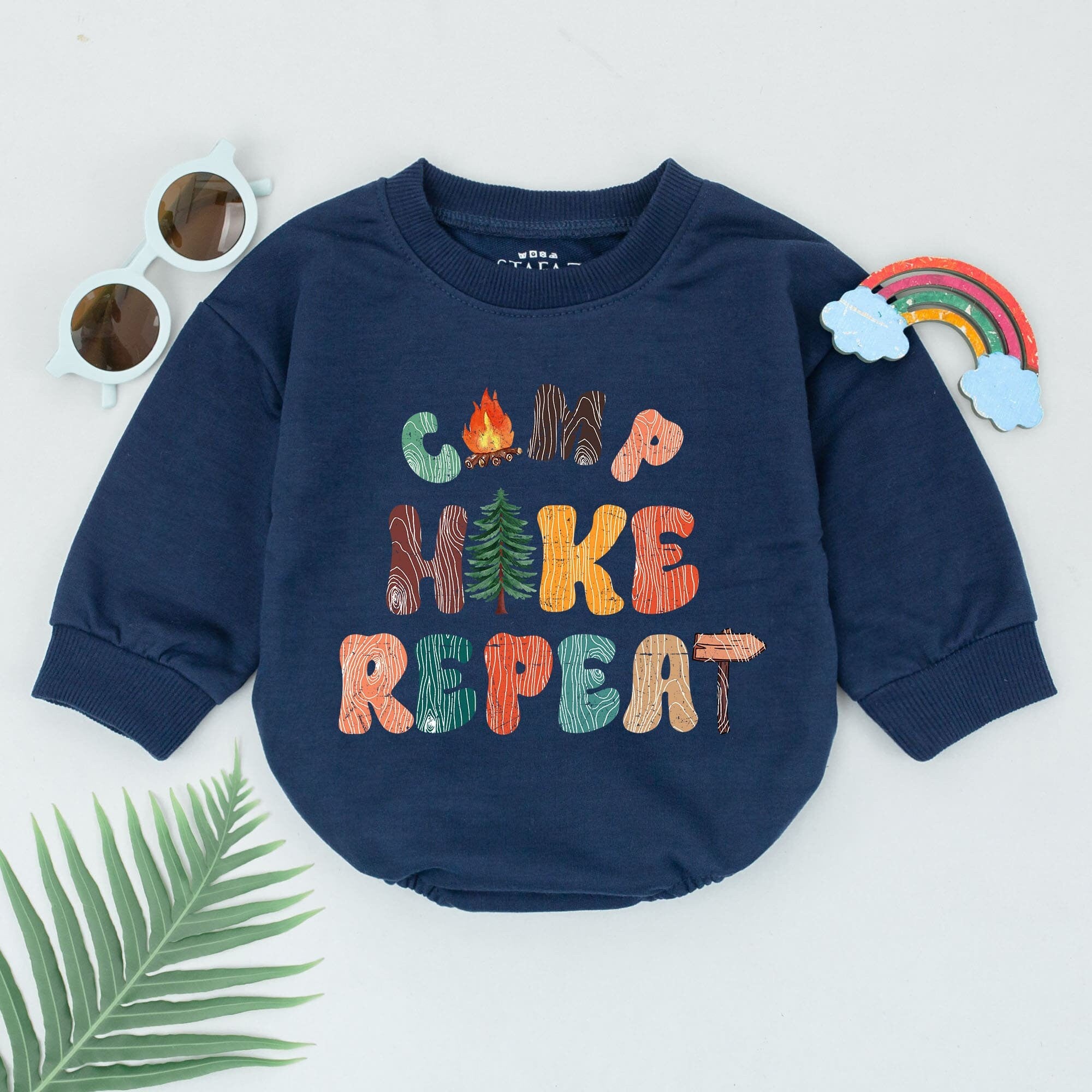 Camp Hike Repeat Baby Romper Retro Adventure Bodysuit Earthy Colors Fun Nature Design Perfect Baby Shower Gift Soft Cotton Outfit