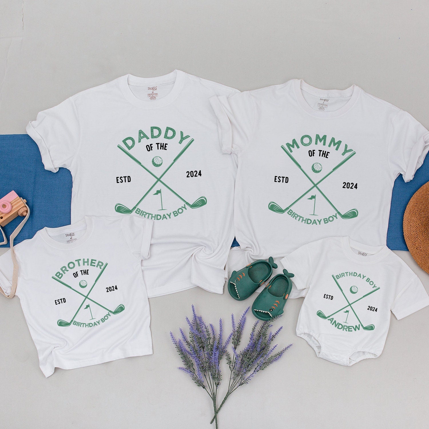 Custom Golf Birthday Shirt for Boys First Birthday Match Family Fun Green Sporty Design Personalized Daddy Mommy Brother Matching Outfit