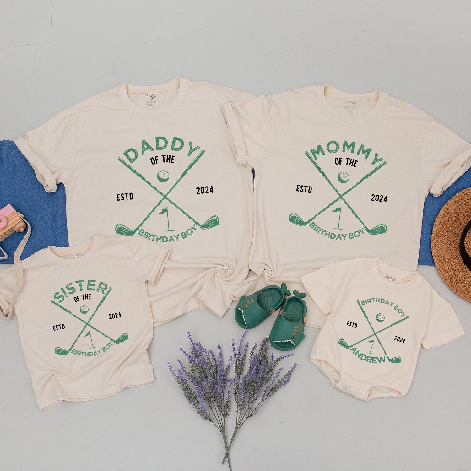 Custom Golf Birthday Shirt for Boys First Birthday Match Family Fun Green Sporty Design Personalized Daddy Mommy Brother Matching Outfit
