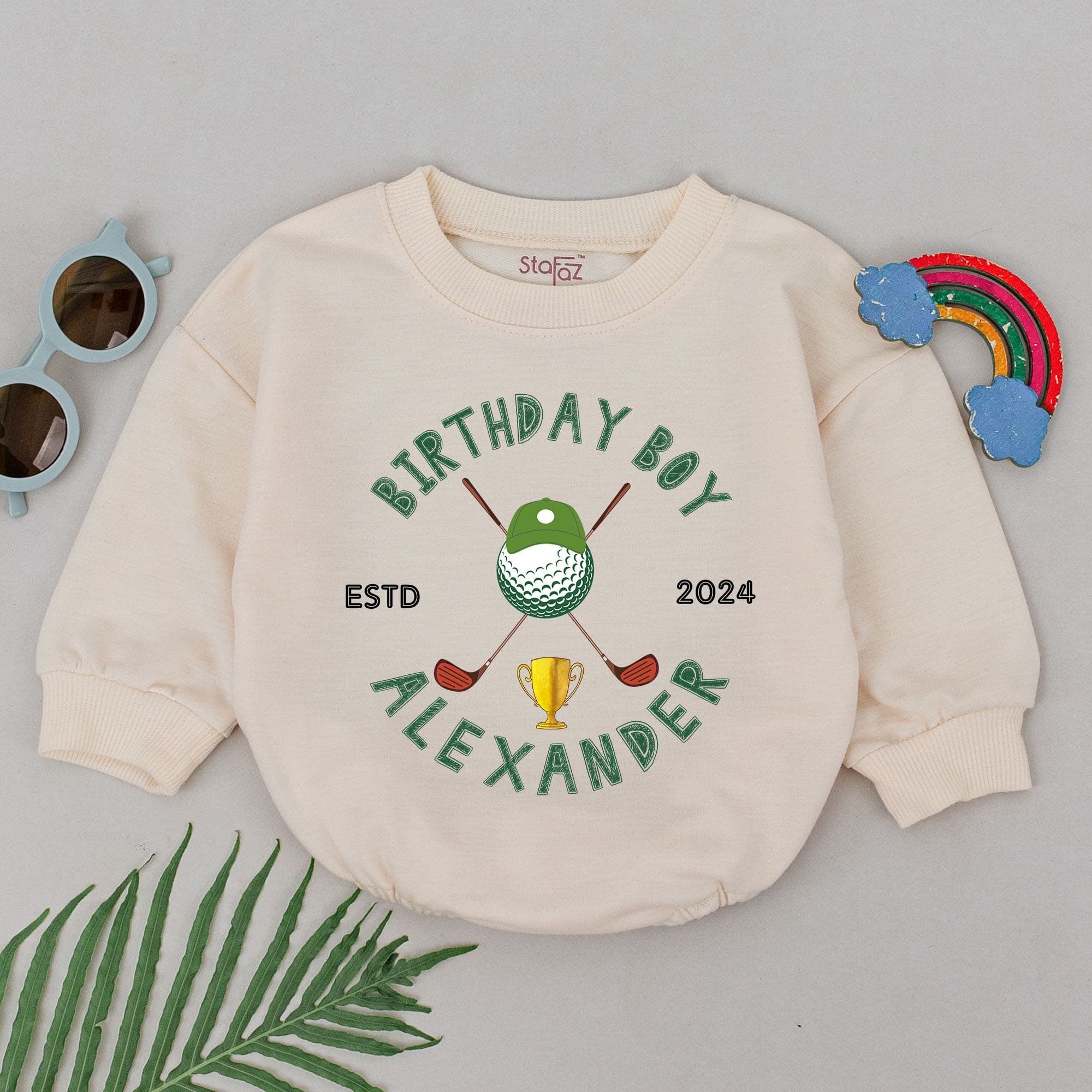 Personalized Golf Birthday Boy Romper with Trophy Design Custom Name Outfit for Baby First Birthday Par Tee Celebration
