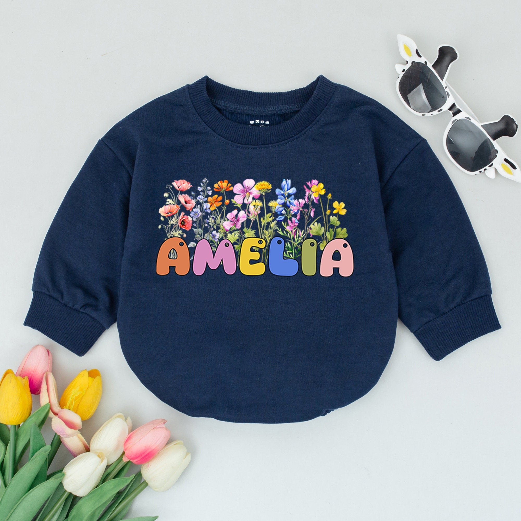 Personalized Amelia Baby Romper Vintage Floral Infant Outfit Charming Bohemian Garden Design Soft Comfortable Cotton Baby Shower Gift