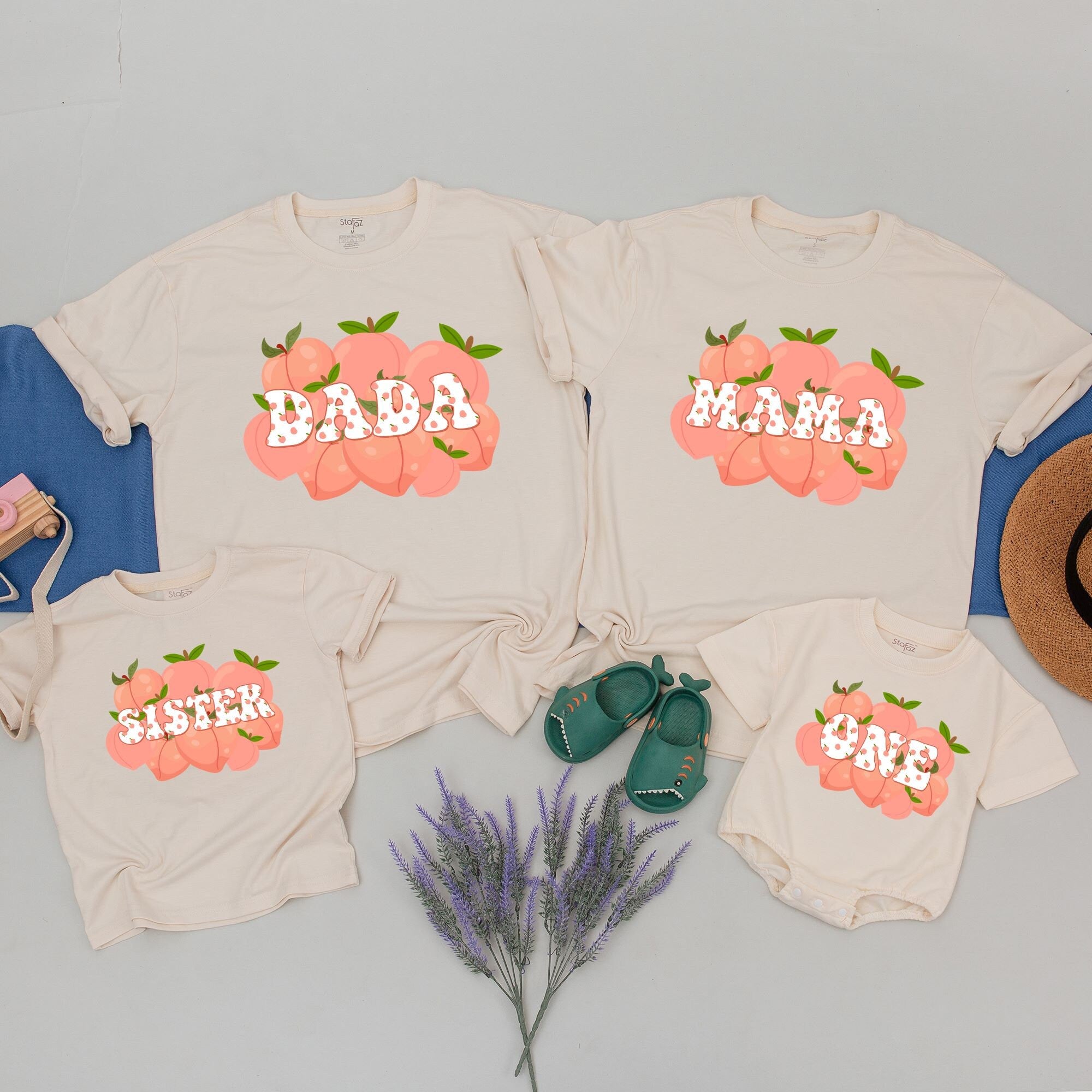One Sweet Peach 1st Birthday Shirt Family Matching Outfit Personalized Peach Party Attire Baby Toddler Celebration Gift Dada Mama Brother