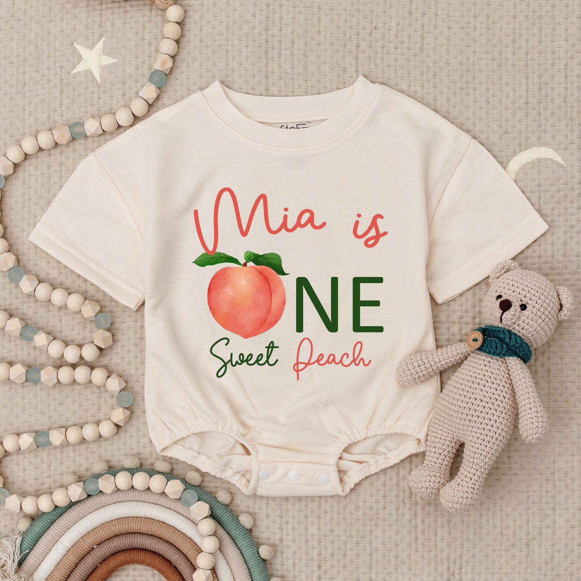 Sweet Peach First Birthday Romper for Girls with Custom Name