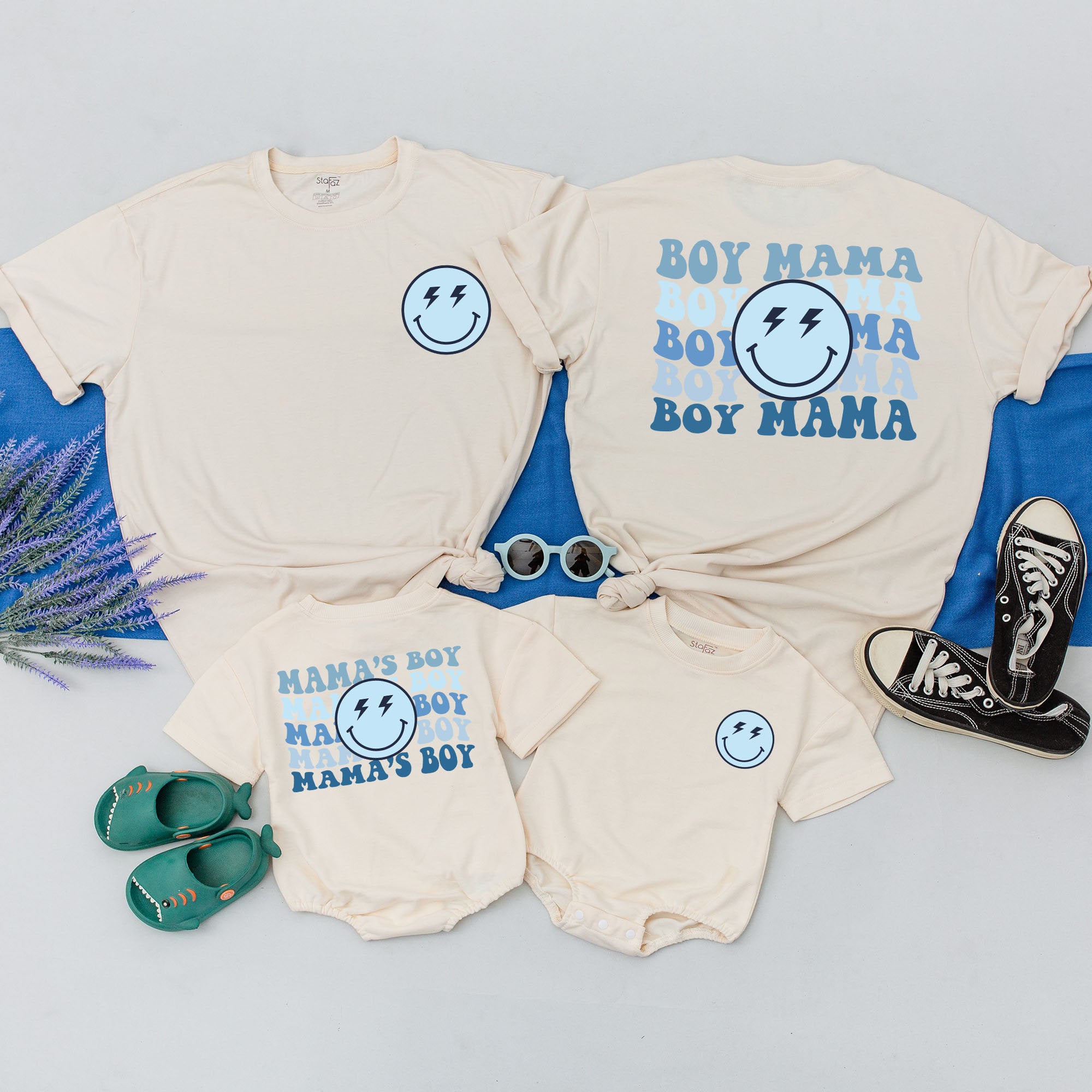 Mamas Boy and Boy Mama Matching Shirts Light Blue Graphic Tees Mom Son Outfits Soft Cotton New Mom Gift Funny Baby Shower Present