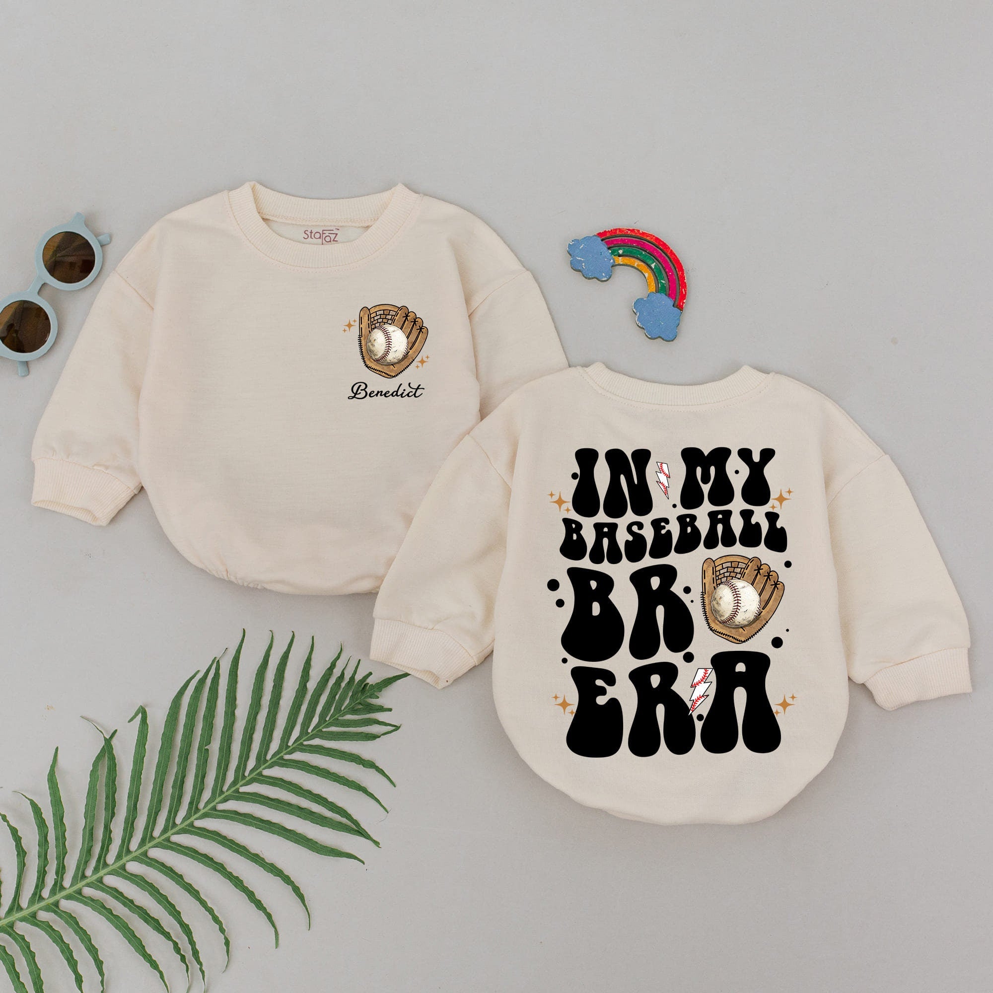 Retro Baseball Bro Era Romper for Boys with Custom Name