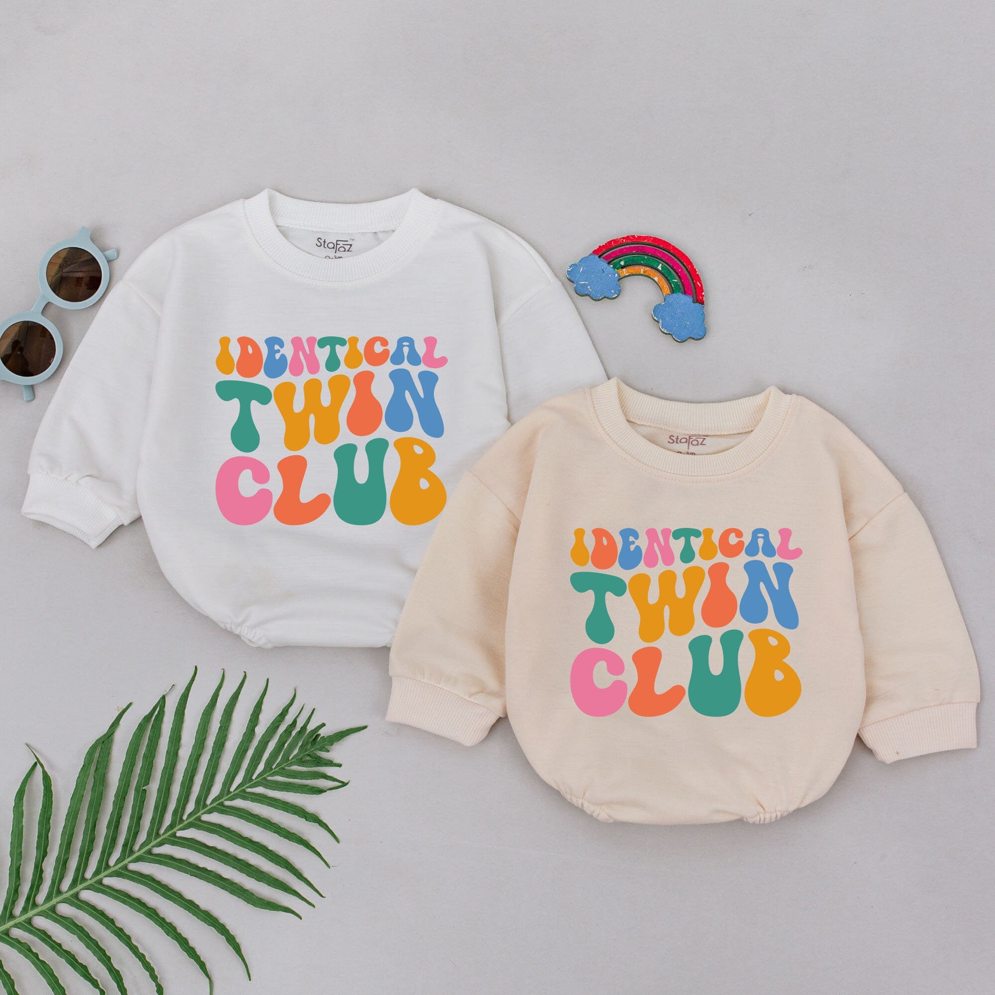 Identical Twin Club Romper for Baby Boys and Girls Vibrant Multicolor Besties Outfit Soft Cotton Playful Birthday Party Gift