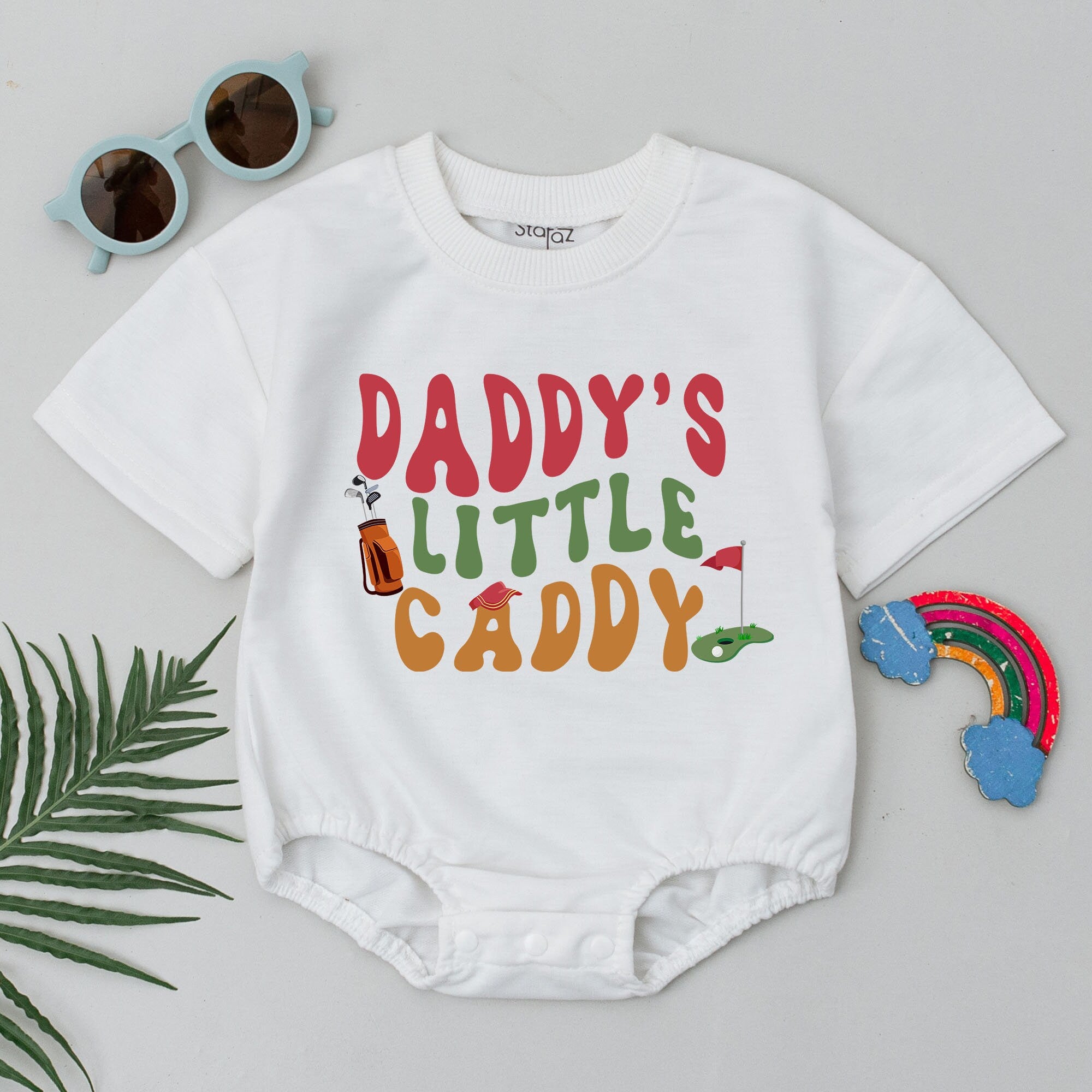 Daddy's Little Caddy Romper Baby Boy Golf Outfit Retro Design Father's Day Gift Fun Golf Graphics Soft Comfortable Cotton Wear