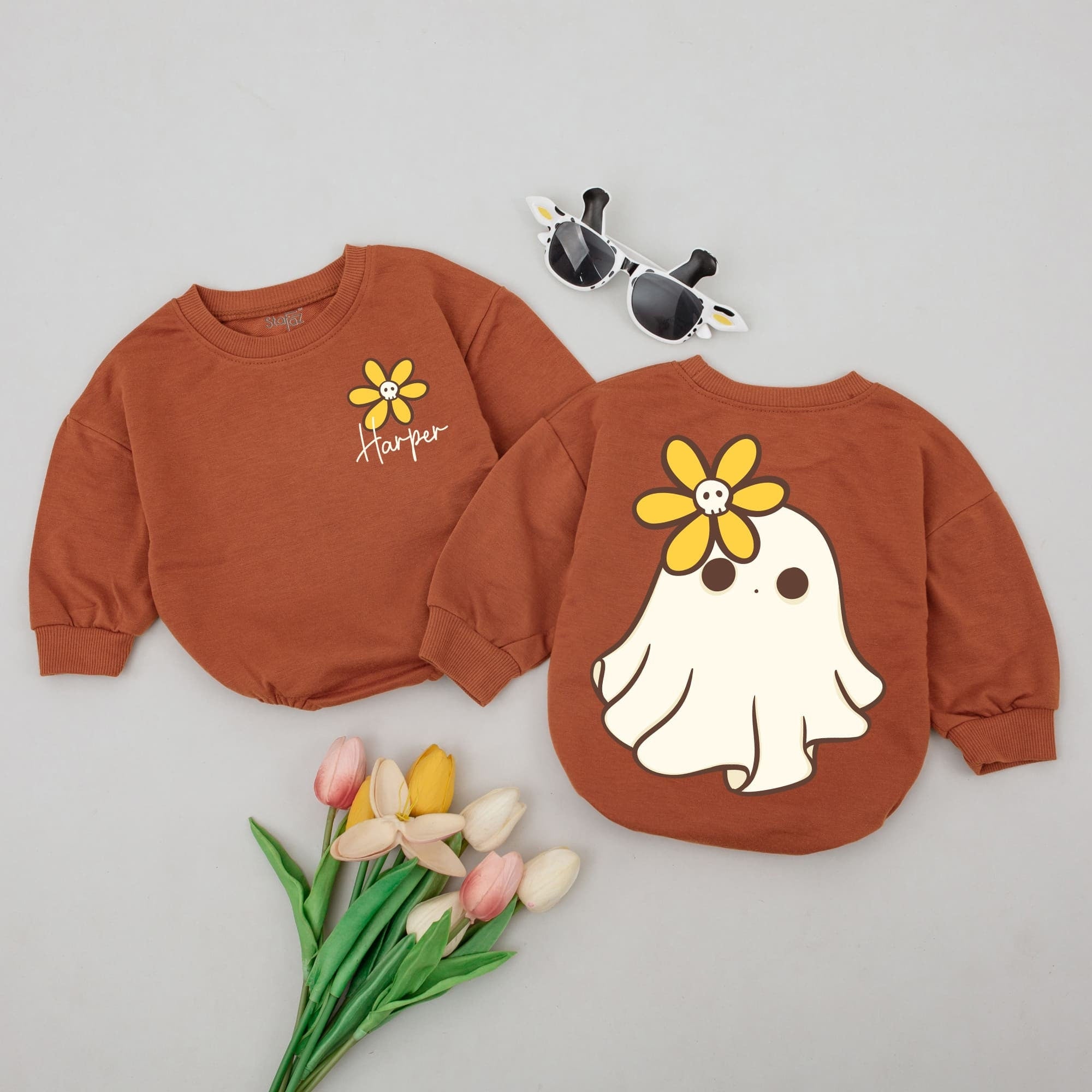 Personalized Little Boo Baby Romper with Cute Ghost and Flower Design Halloween Outfit for Newborns and Toddlers Ideal Fall Gift