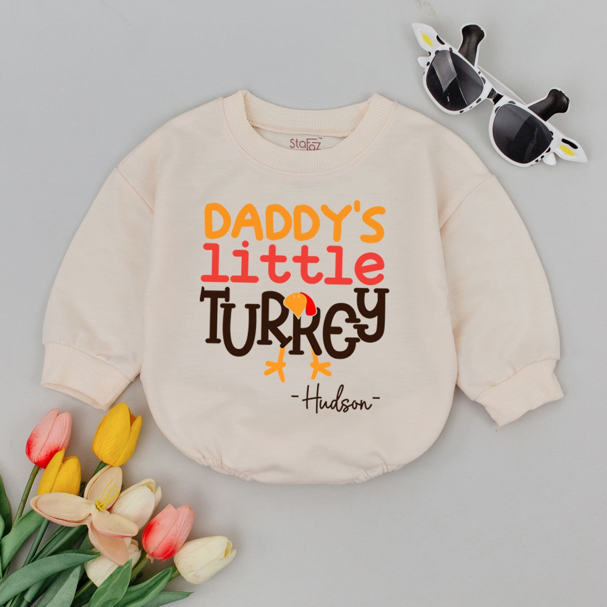 Personalized Daddy's Little Turkey Baby Romper Thanksgiving Outfit Custom Name Infant Bodysuit Fun Holiday Kids Clothes Soft Cotton