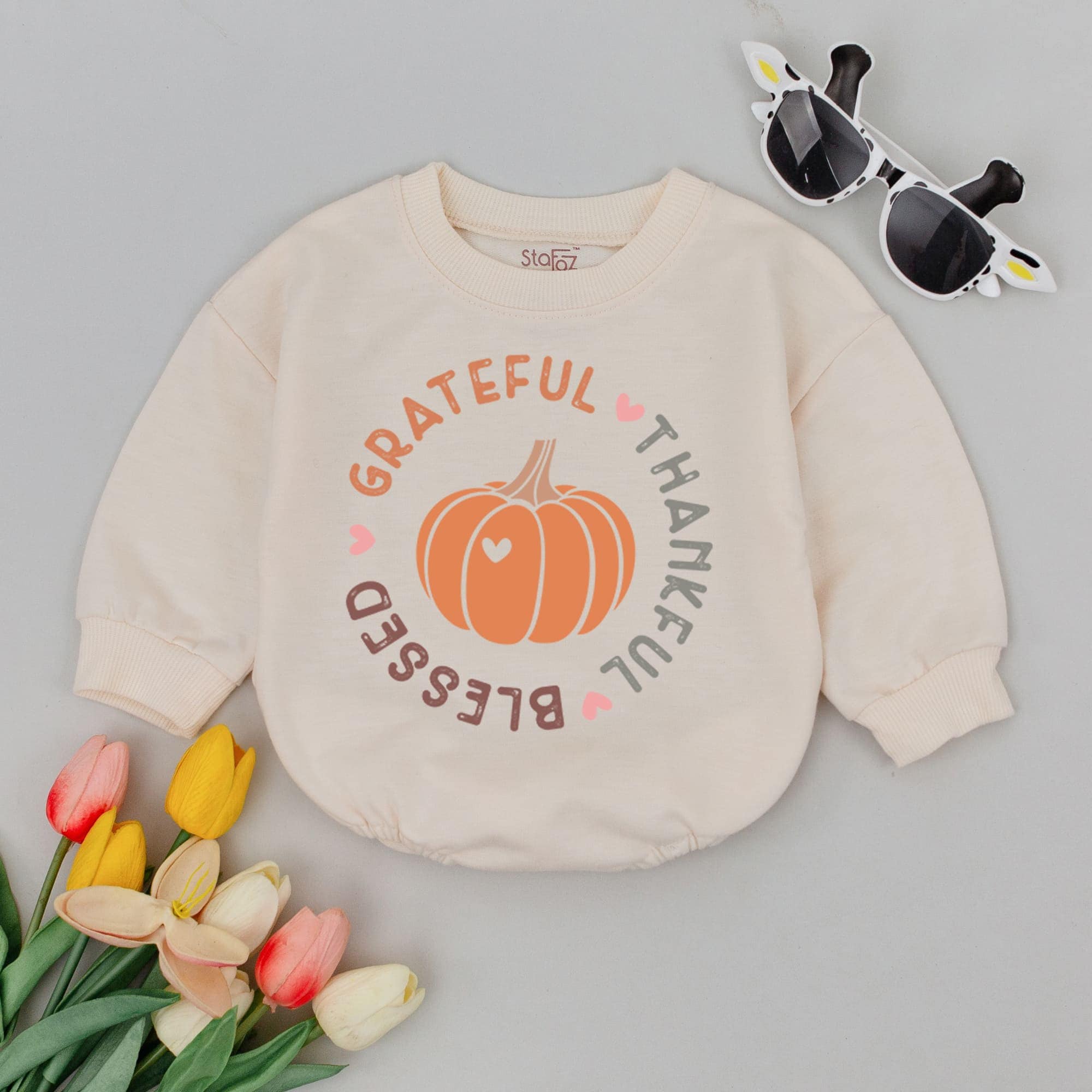 Grateful Thankful Blessed Pumpkin Baby Romper Soft Autumn Toddler Sweater Retro Fall Infant Clothes Cotton Gift Baby Shower Outfit