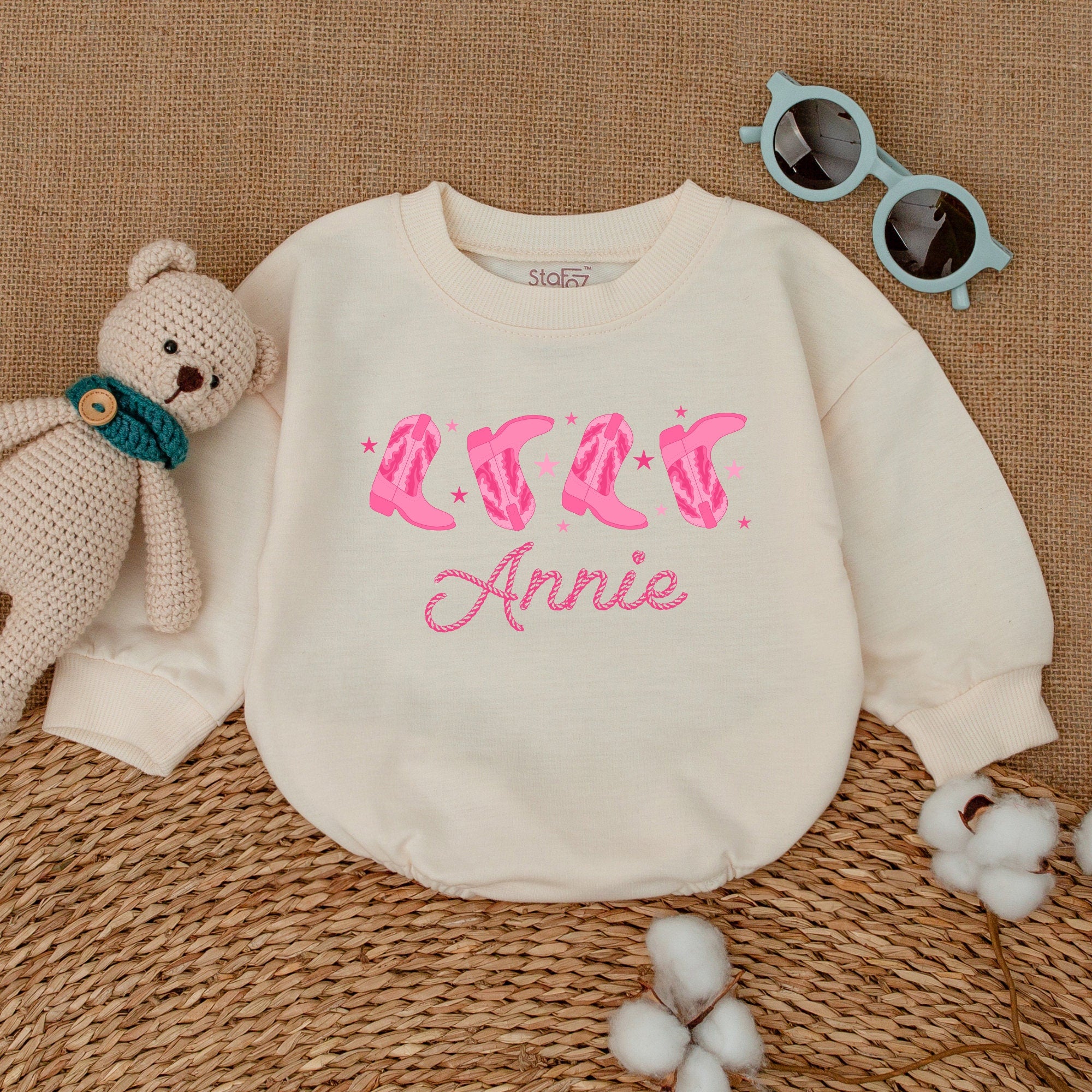 Personalized Cowgirl Boots Romper with Name - Custom Baby Gift