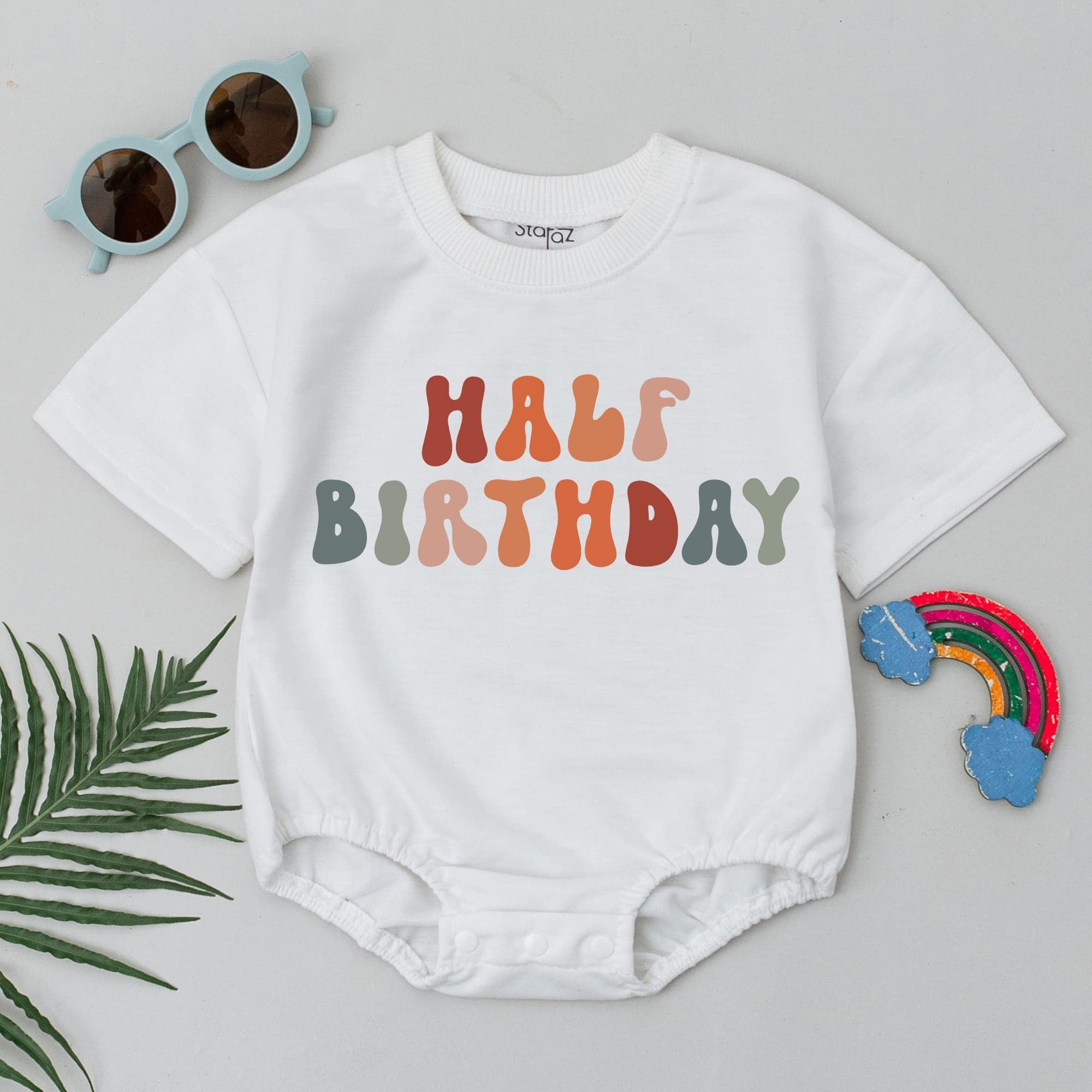 Half Birthday Baby Romper Vibrant Cotton Outfit for 6 Months Celebration Soft Newborn Gift Colorful Half Way to One Design