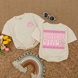 One Happy Babe Birthday Girl Romper with Smiley Face Design