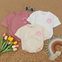 One Happy Babe Birthday Girl Romper with Smiley Face Design