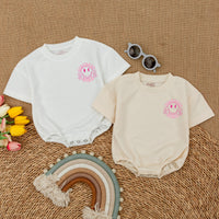 One Happy Babe Birthday Girl Romper with Smiley Face Design