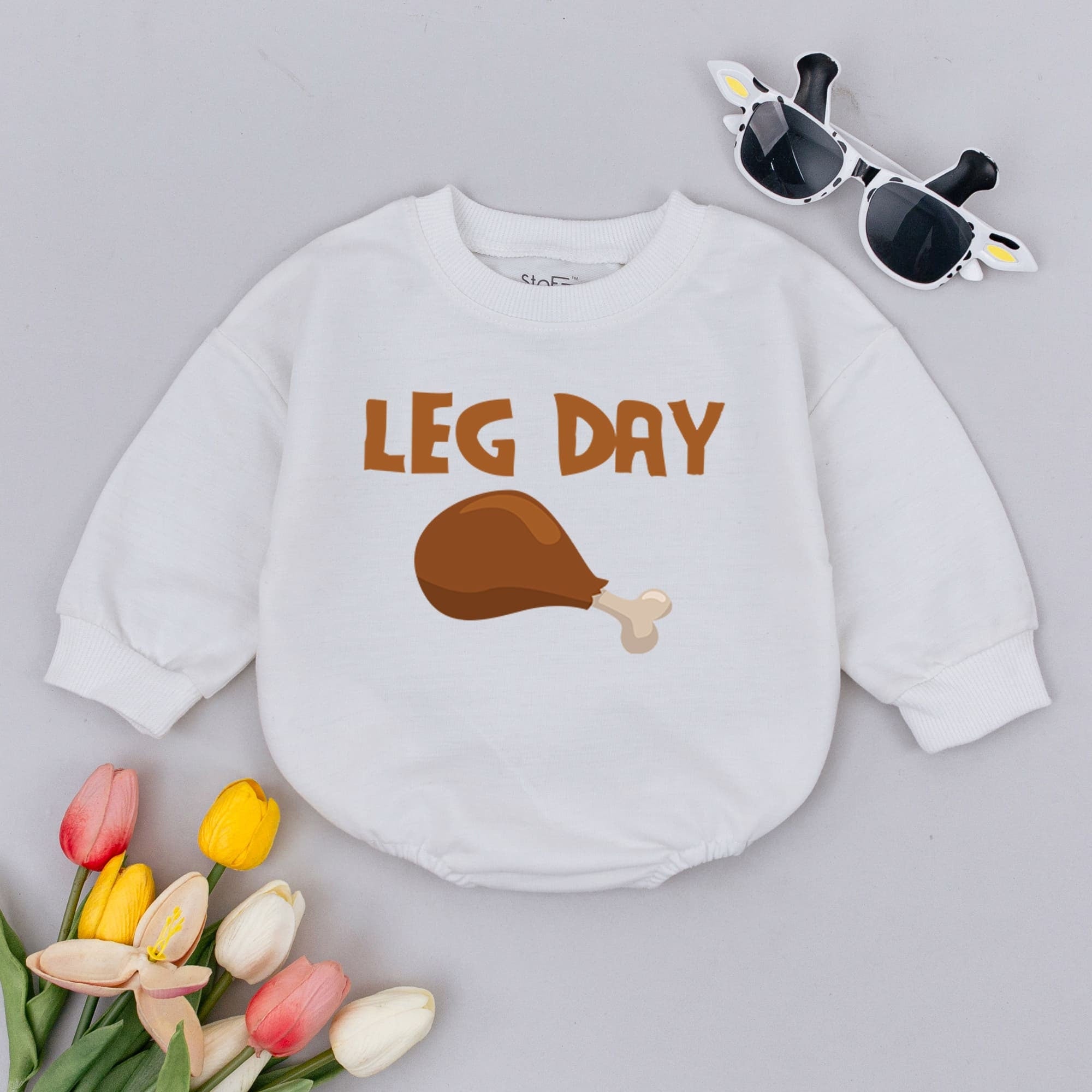Funny Thanksgiving Baby Romper with Turkey Leg Design