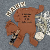 If Mommy Says No I'll Ask Auntie Sophia Custom Baby Bodysuit and Hat Cute Infant Outfit Gift for Newborn Soft Cotton Keepsake