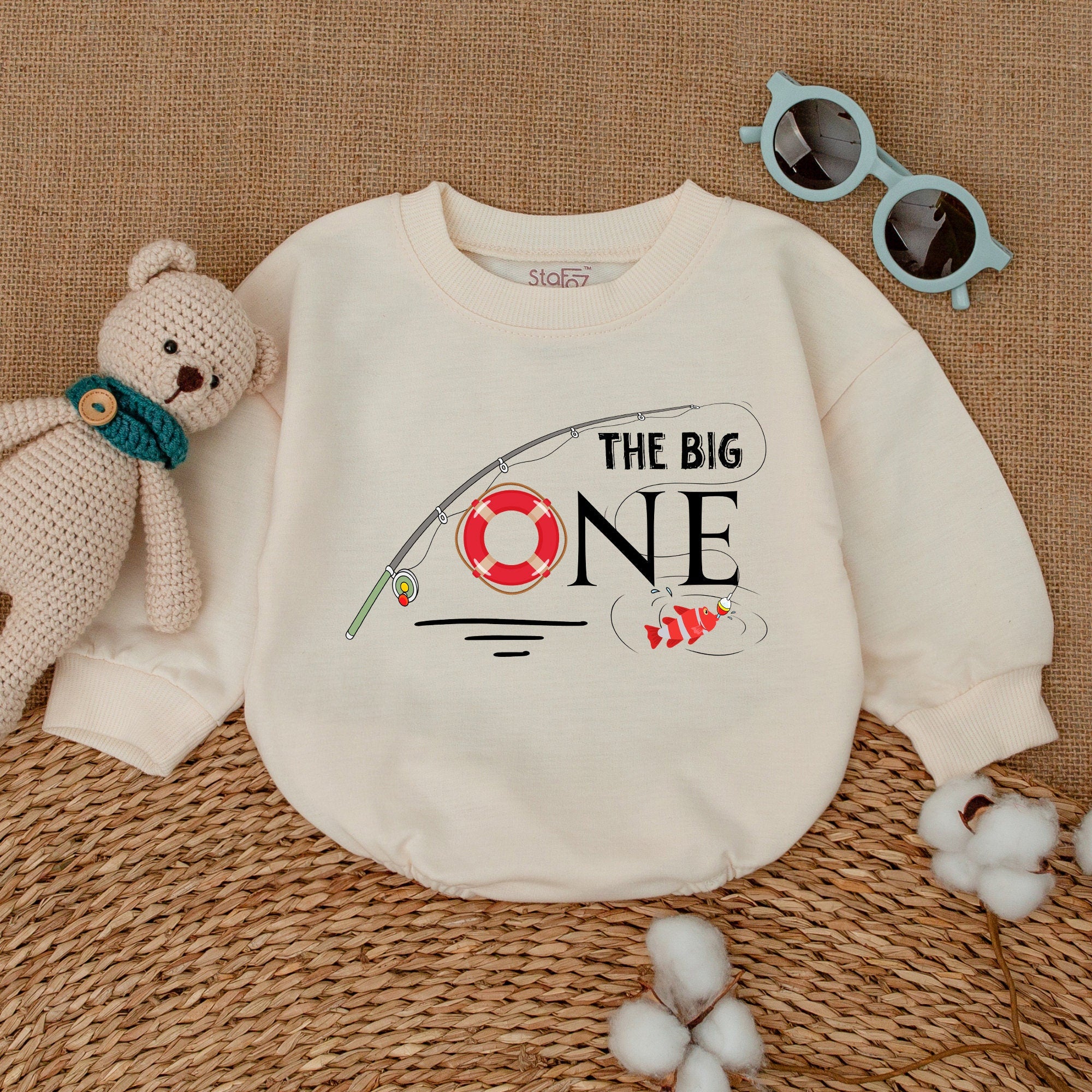 The Big One Birthday Romper Playful Fishing Design Baby Boy First Birthday Outfit Comfortable Cotton Smash Cake Party Clothes