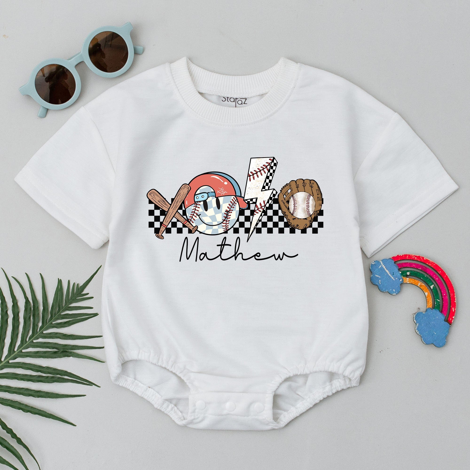 Custom Retro Baseball Romper with Name - Personalized Baby Outfit