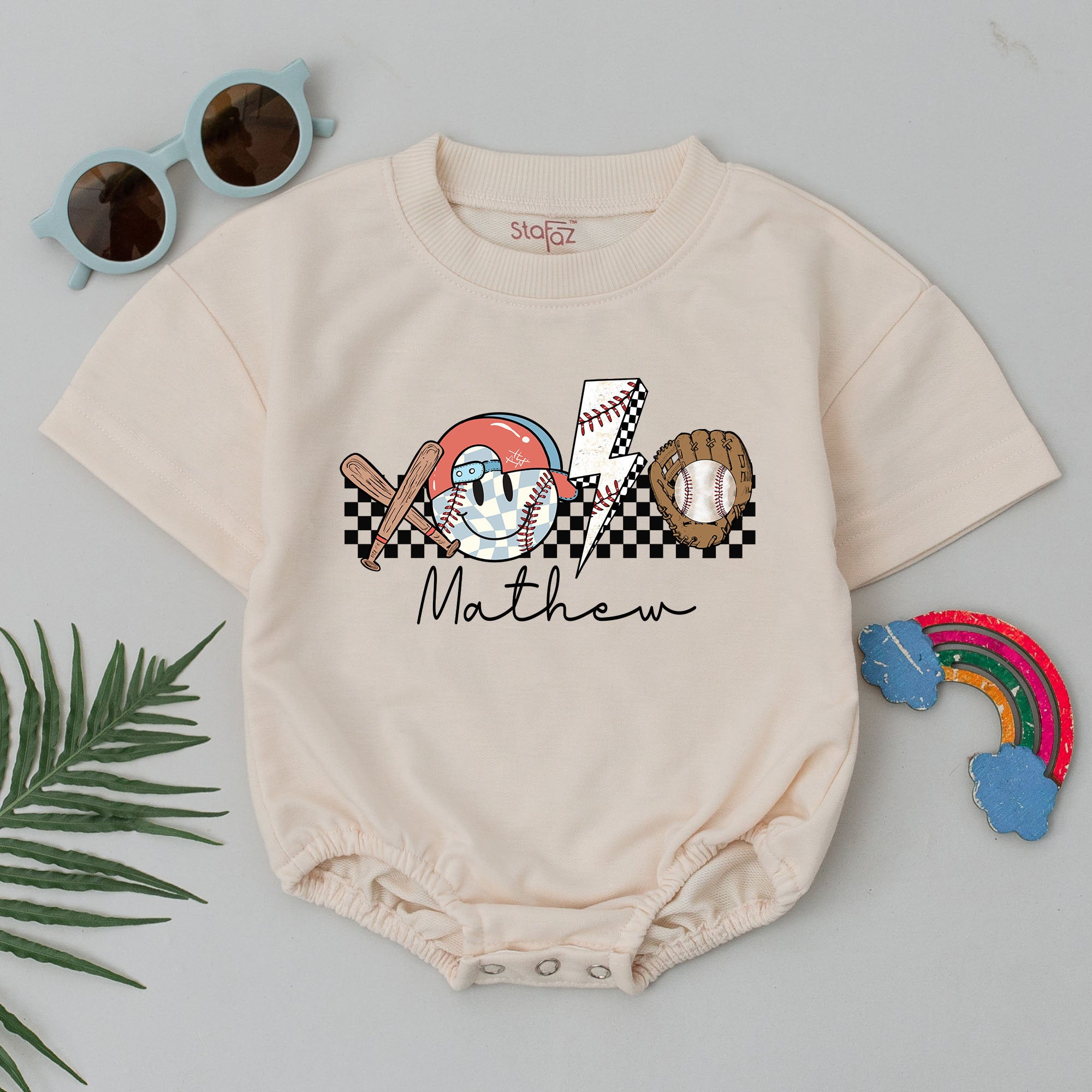 Custom Retro Baseball Romper with Name - Personalized Baby Outfit