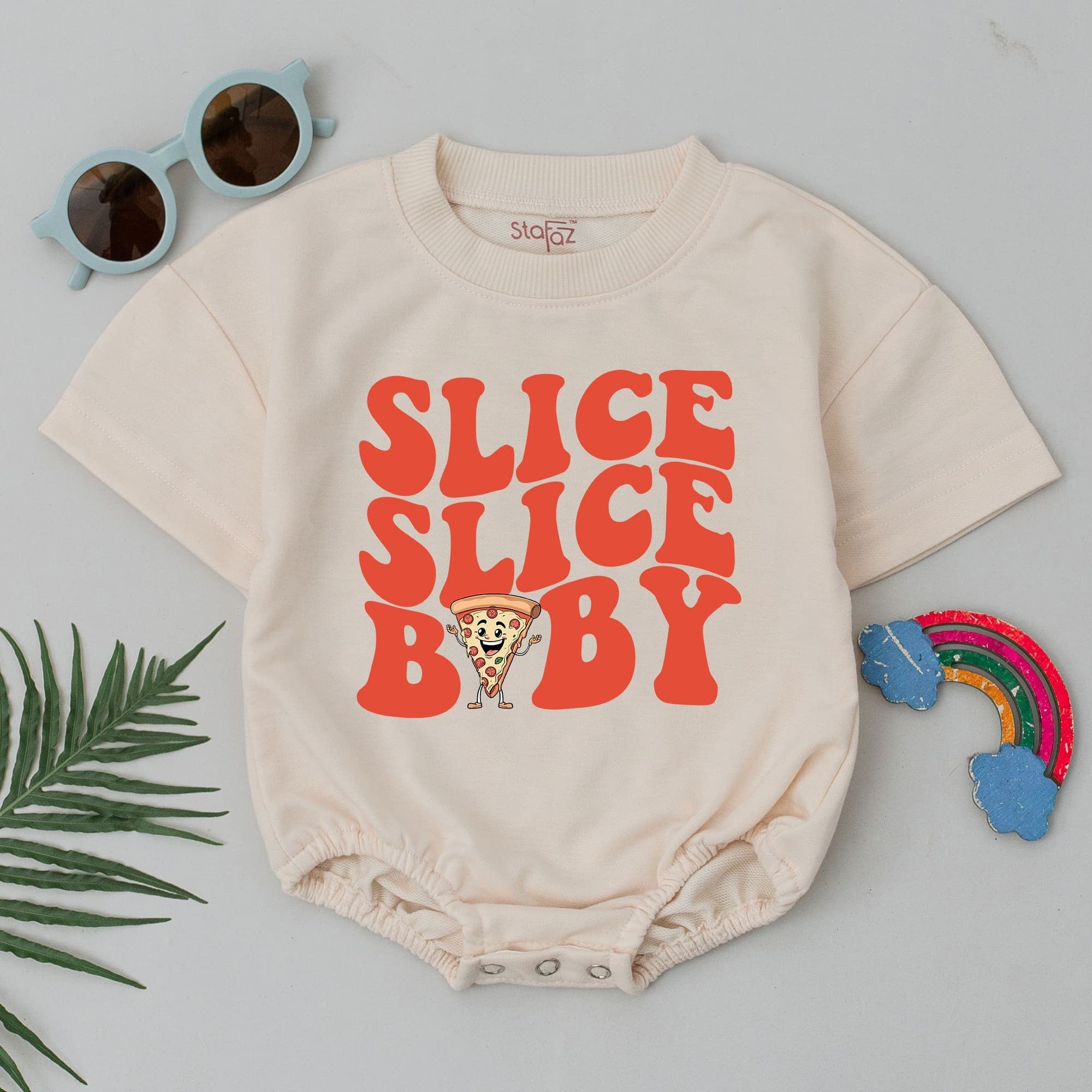 Slice Slice Baby Short Sleeve Romper Fun Pizza Cartoon Design Neutral Outfit Gift for Baby Shower Birthday Boys Girls Cotton Casual