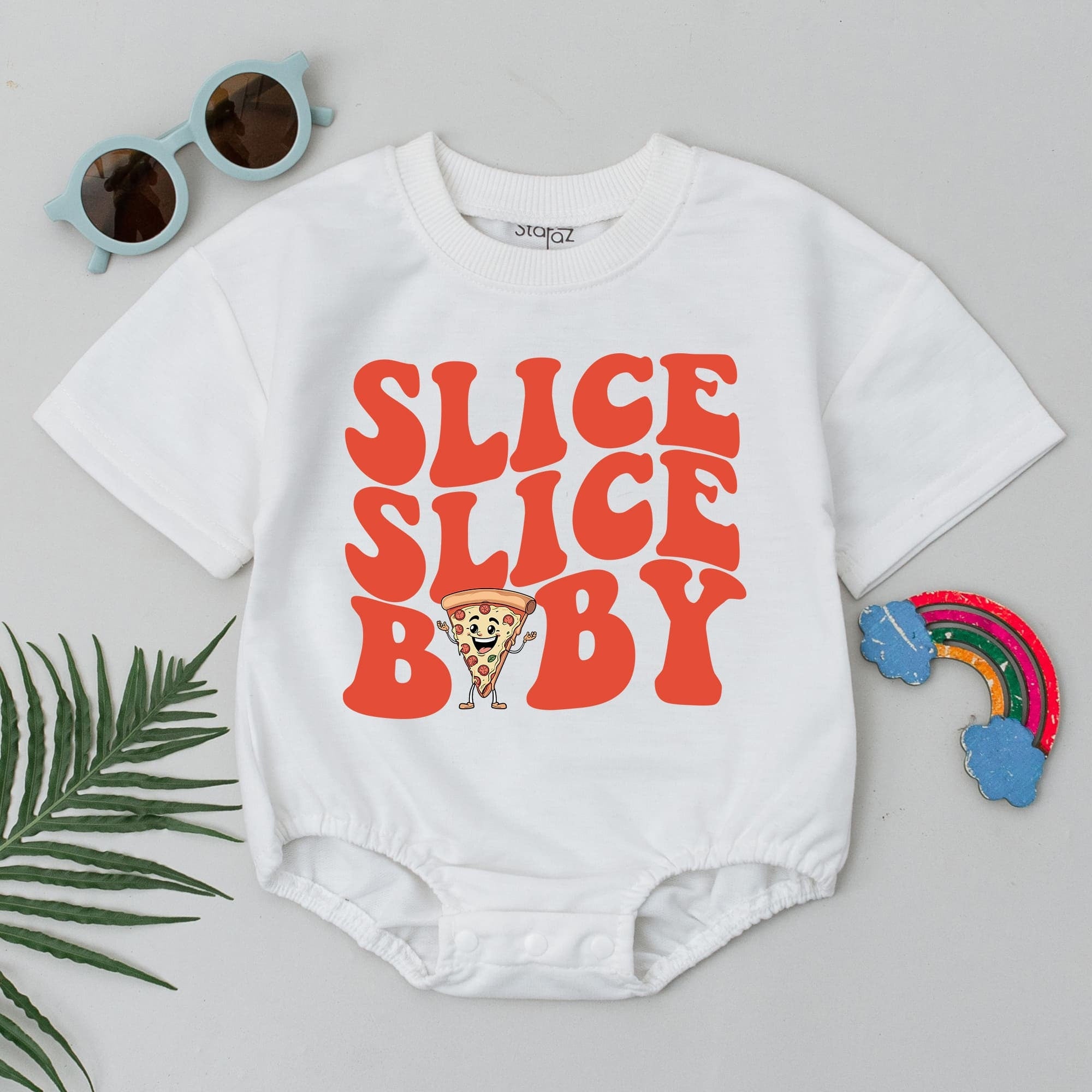 Slice Slice Baby Short Sleeve Romper Fun Pizza Cartoon Design Neutral Outfit Gift for Baby Shower Birthday Boys Girls Cotton Casual