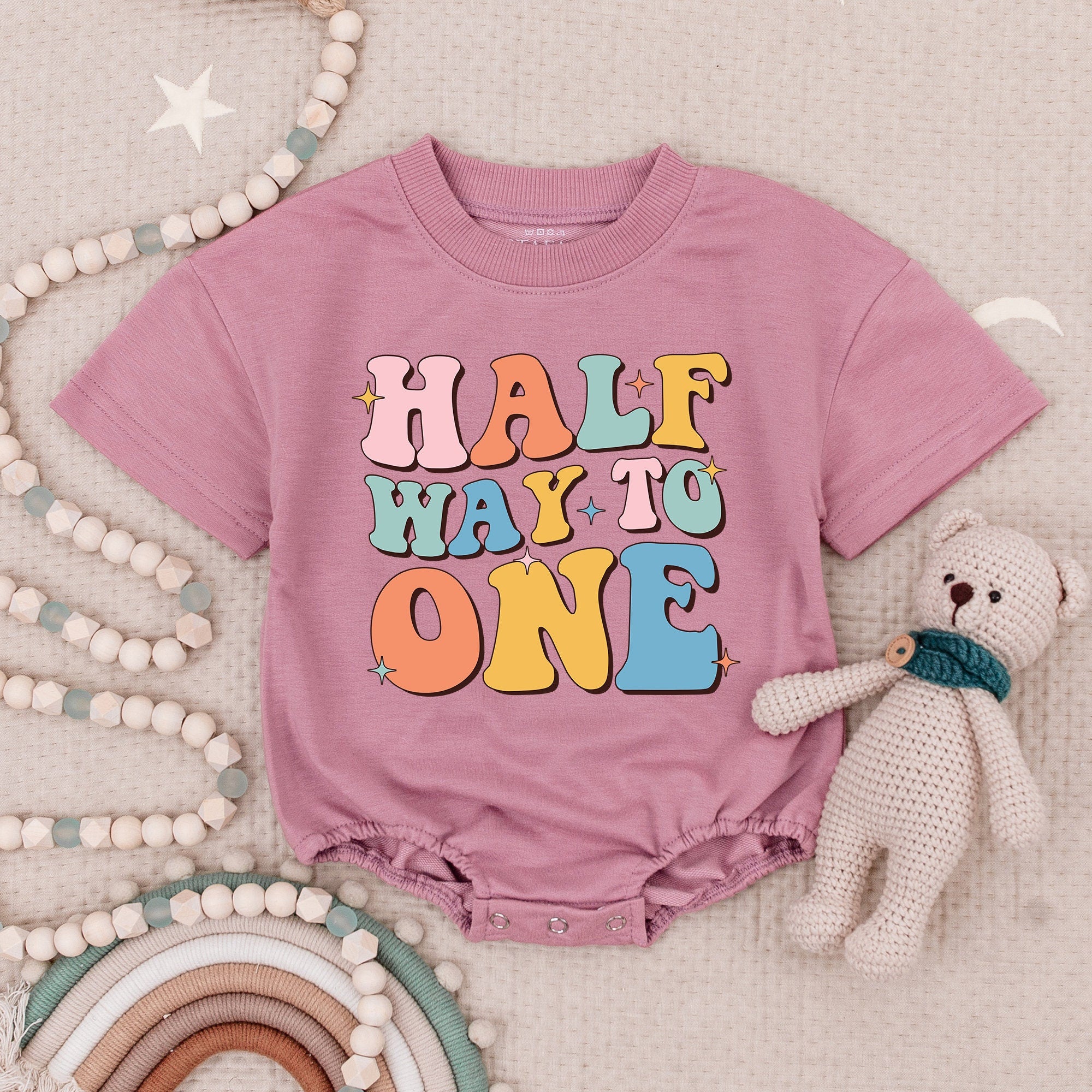 Colorful 'Half Way to One' Birthday Romper for Girls