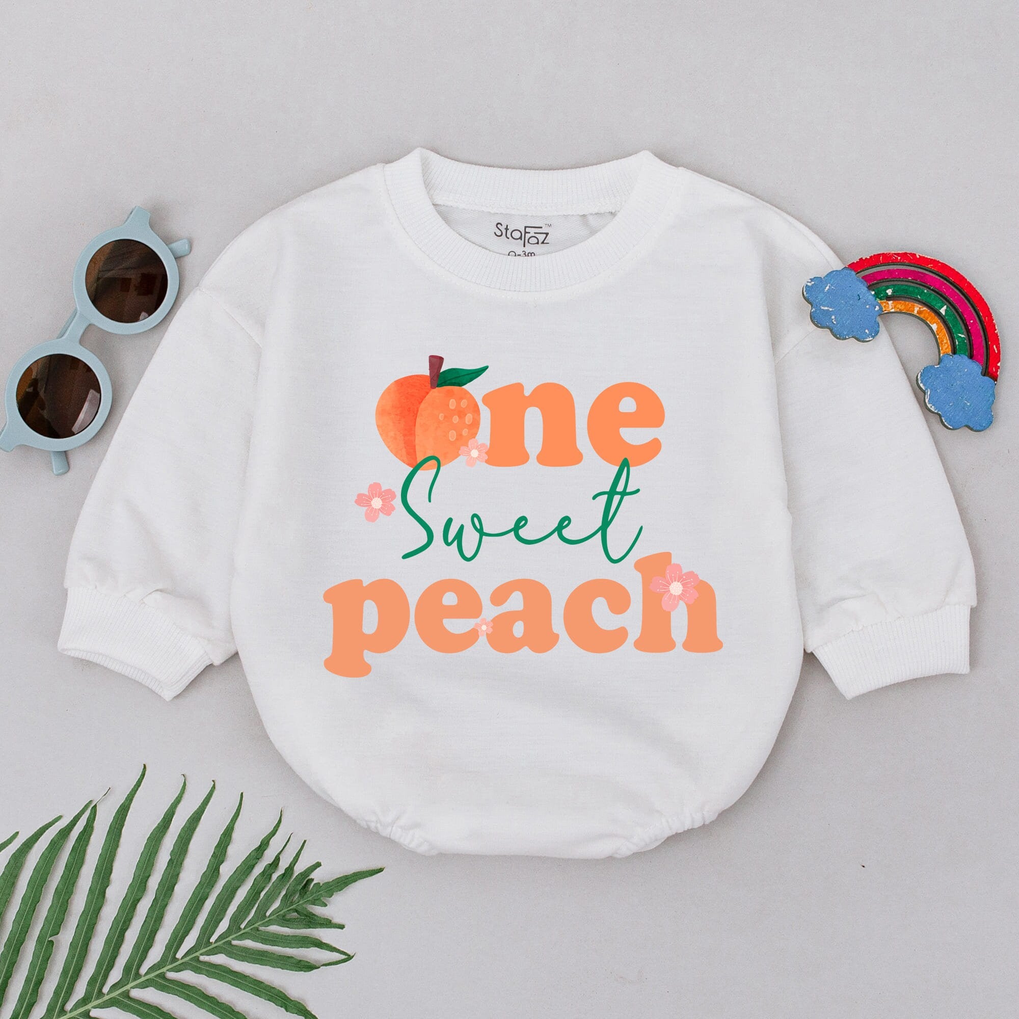 One Sweet Peach Birthday Romper for Baby Girls Playful First Birthday Outfit with Peach Graphic Soft Cotton Bodysuit Perfect Gift