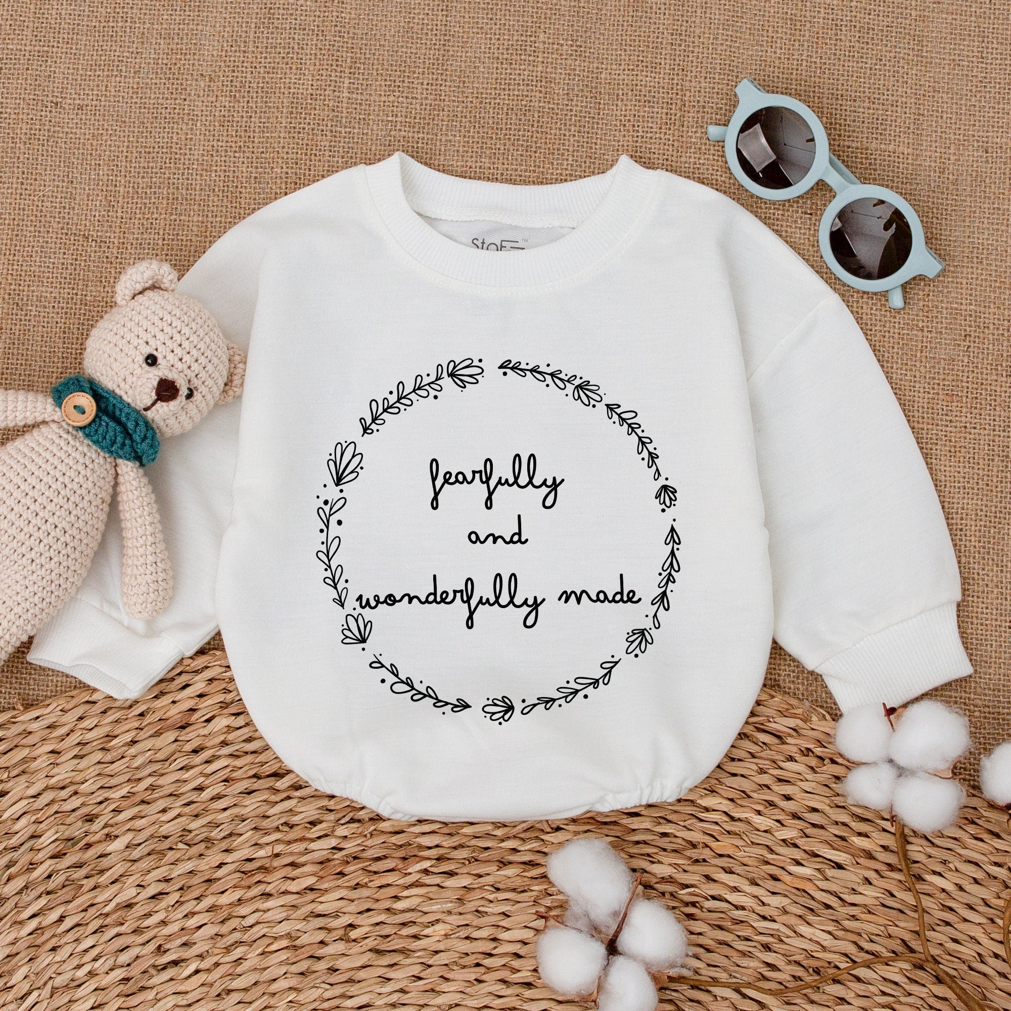 Miracle Baby Romper with Leaf Wreath Faithful Quote Infant Bodysuit Cotton White Natural Coming Home Outfit Christian Baby Gift