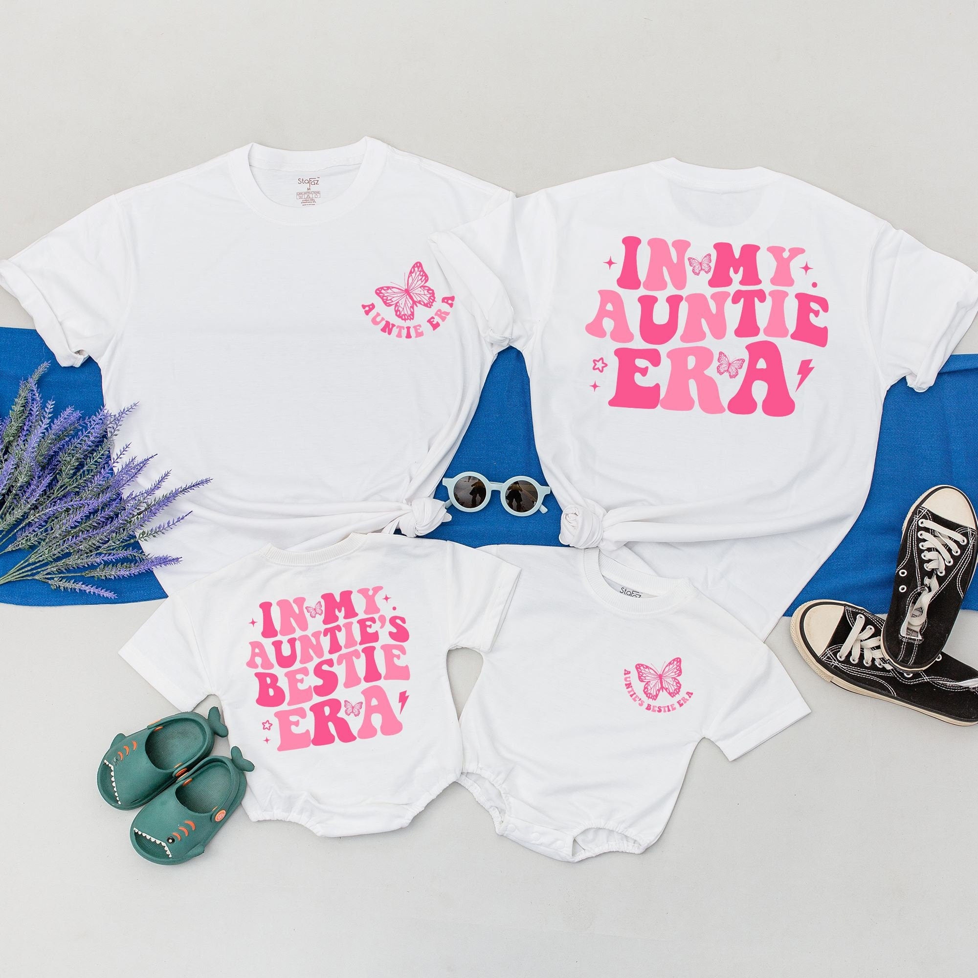 Custom Aunt Niece Matching Shirt Vibrant Pink Butterfly Design Auntie Era Birthday Gift Soft Cotton Family Outfit Personalized Names