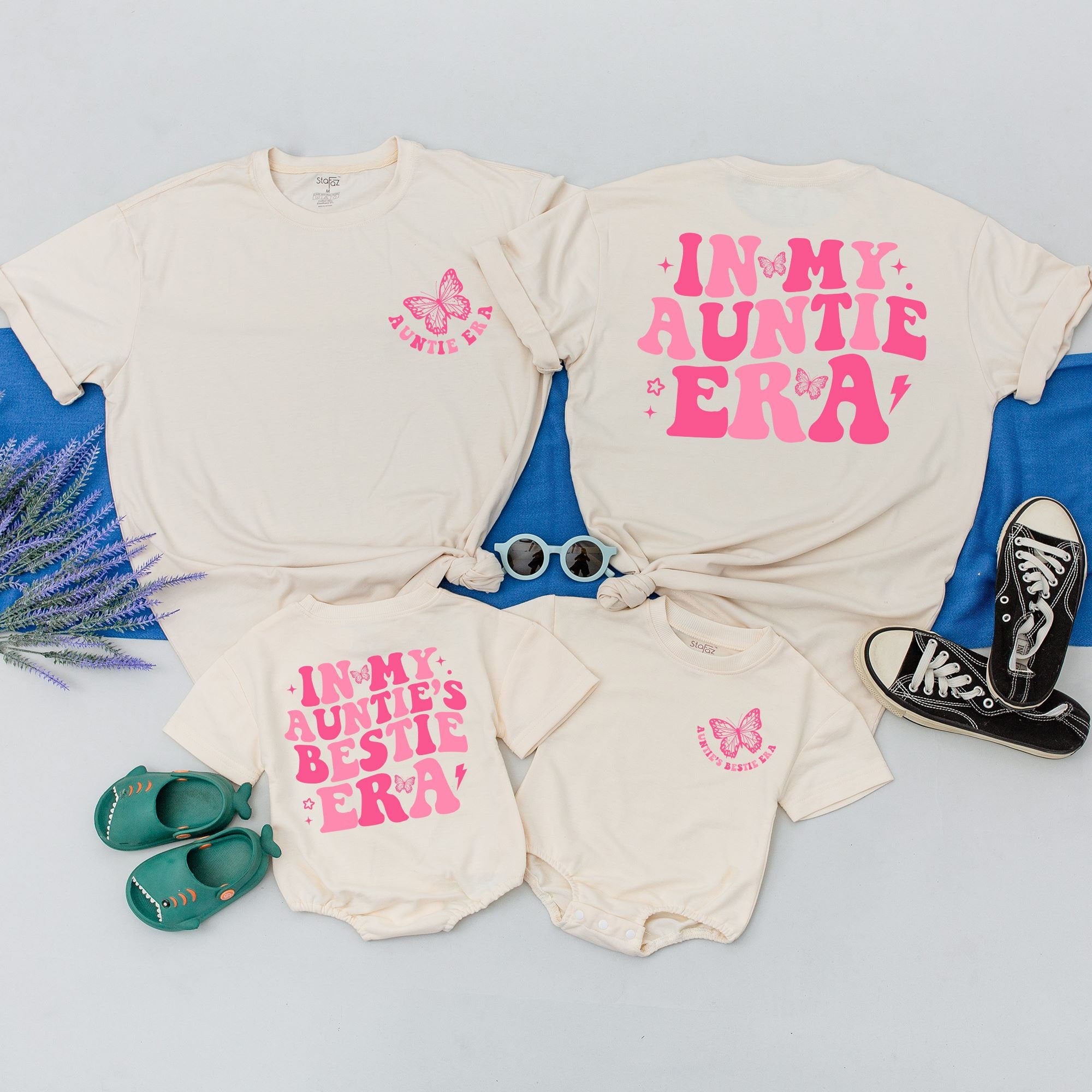 Custom Aunt Niece Matching Shirt Vibrant Pink Butterfly Design Auntie Era Birthday Gift Soft Cotton Family Outfit Personalized Names
