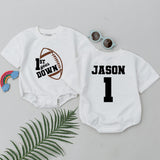 Personalized Football Romper 1st Birthday Outfit for Baby Boys Sporty Playful Design Name Jason Custom Toddler Party Clothes