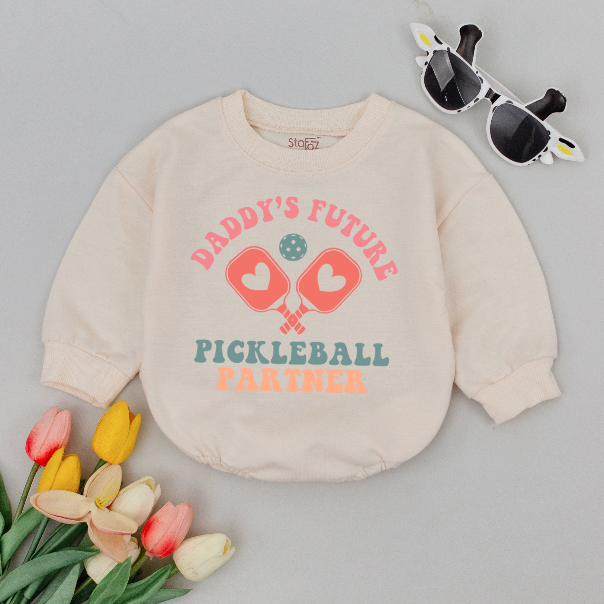 Daddy's Future Pickleball Partner Baby Romper Vibrant Pickleball Theme Comfortable Cotton Outfit Birthday Holiday Gift