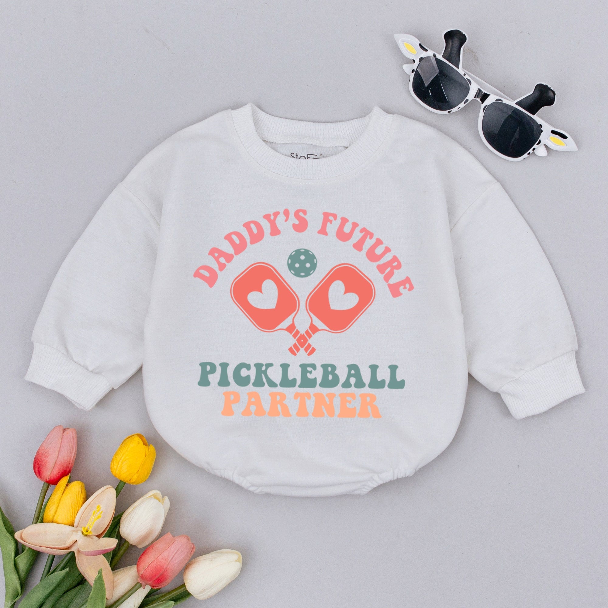 Daddy's Future Pickleball Partner Baby Romper Vibrant Pickleball Theme Comfortable Cotton Outfit Birthday Holiday Gift