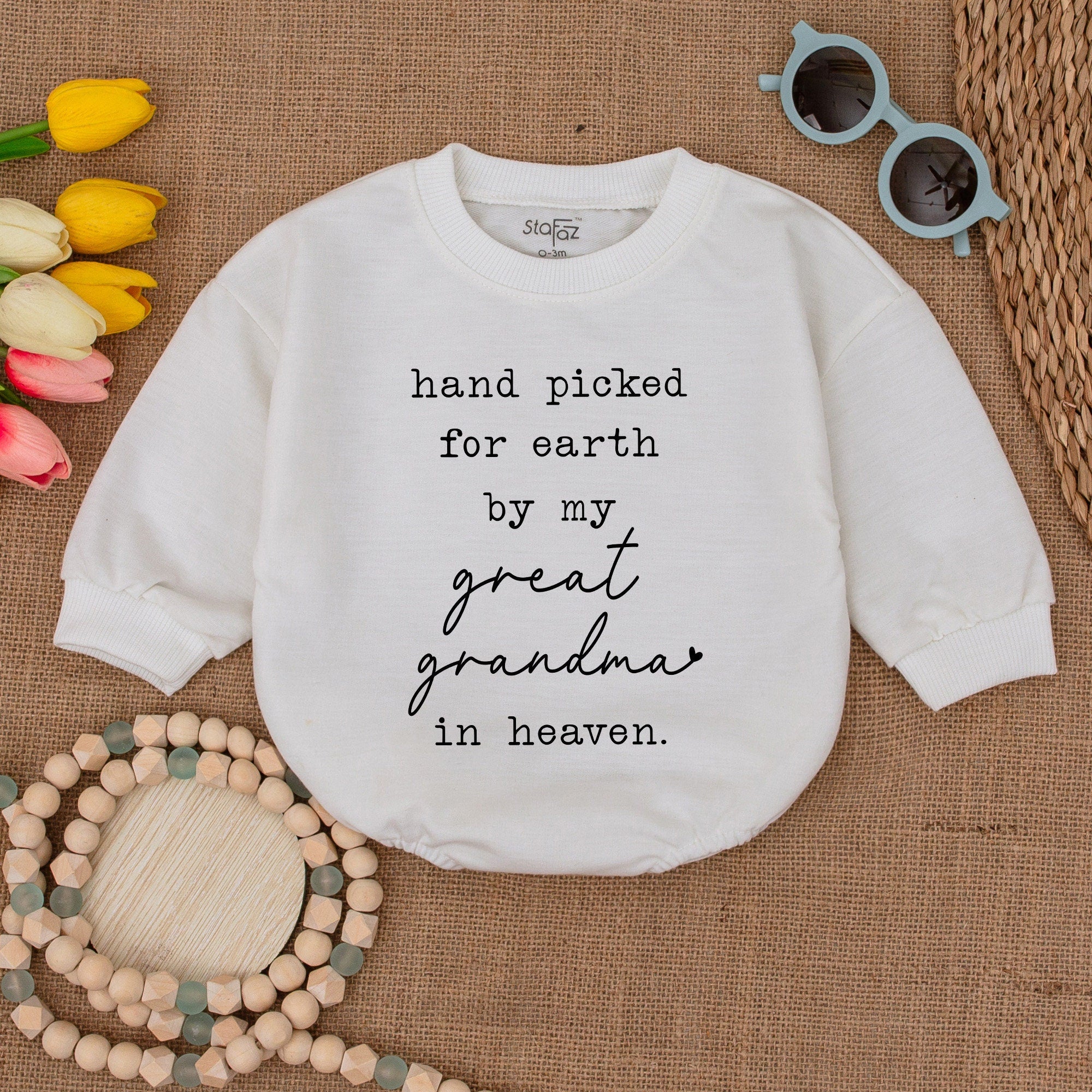 Custom Baby Romper with Handpicked by Great Grandma Message