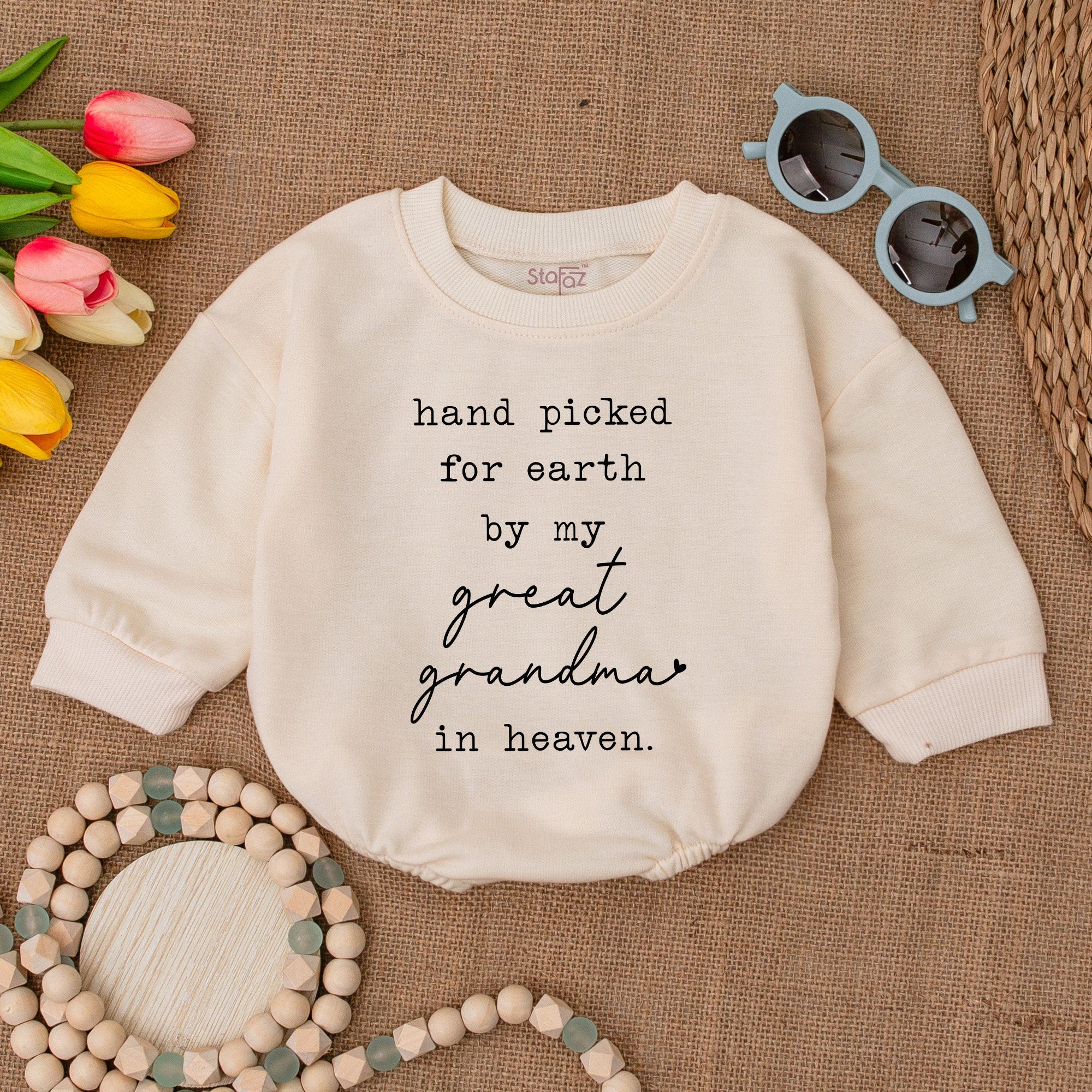 Custom Baby Romper with Handpicked by Great Grandma Message