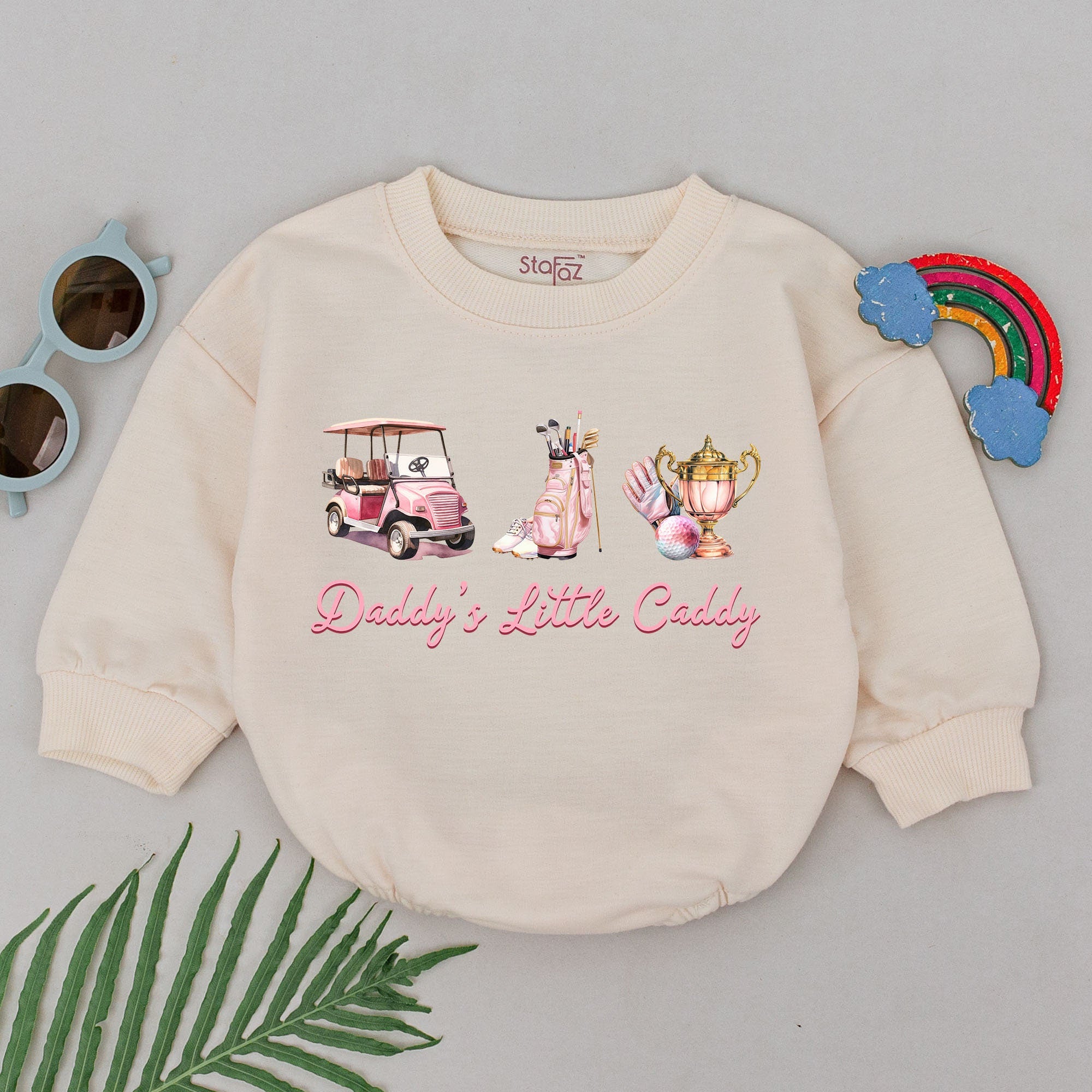 Daddy's Little Caddy Baby Romper Pink Golf Cart Outfit for Girls with Trophy and Clubs Fun Father's Day Gift Soft Cotton Baby Bodysuit