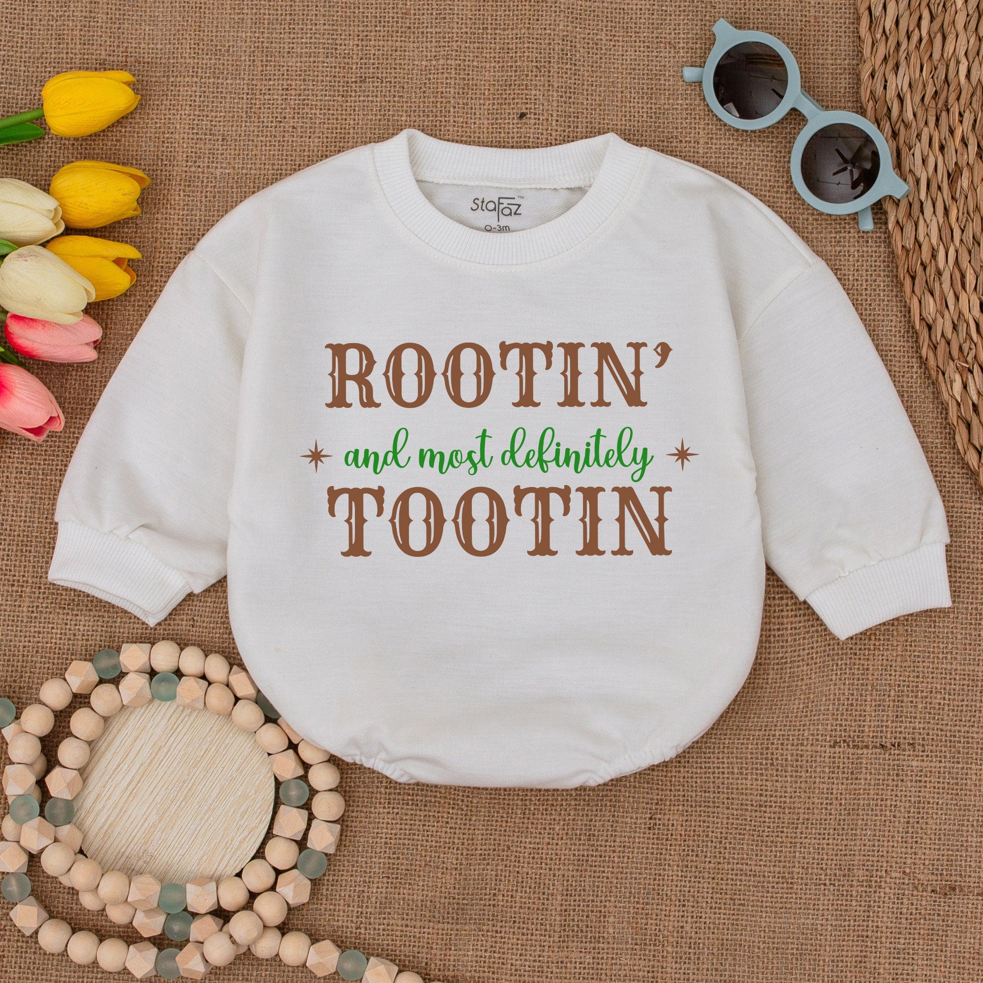 Rootin and Tootin Western Baby Romper Rustic Boho Bodysuit Gender Neutral Newborn Gift with Playful Text and Star Design Cotton Outfit