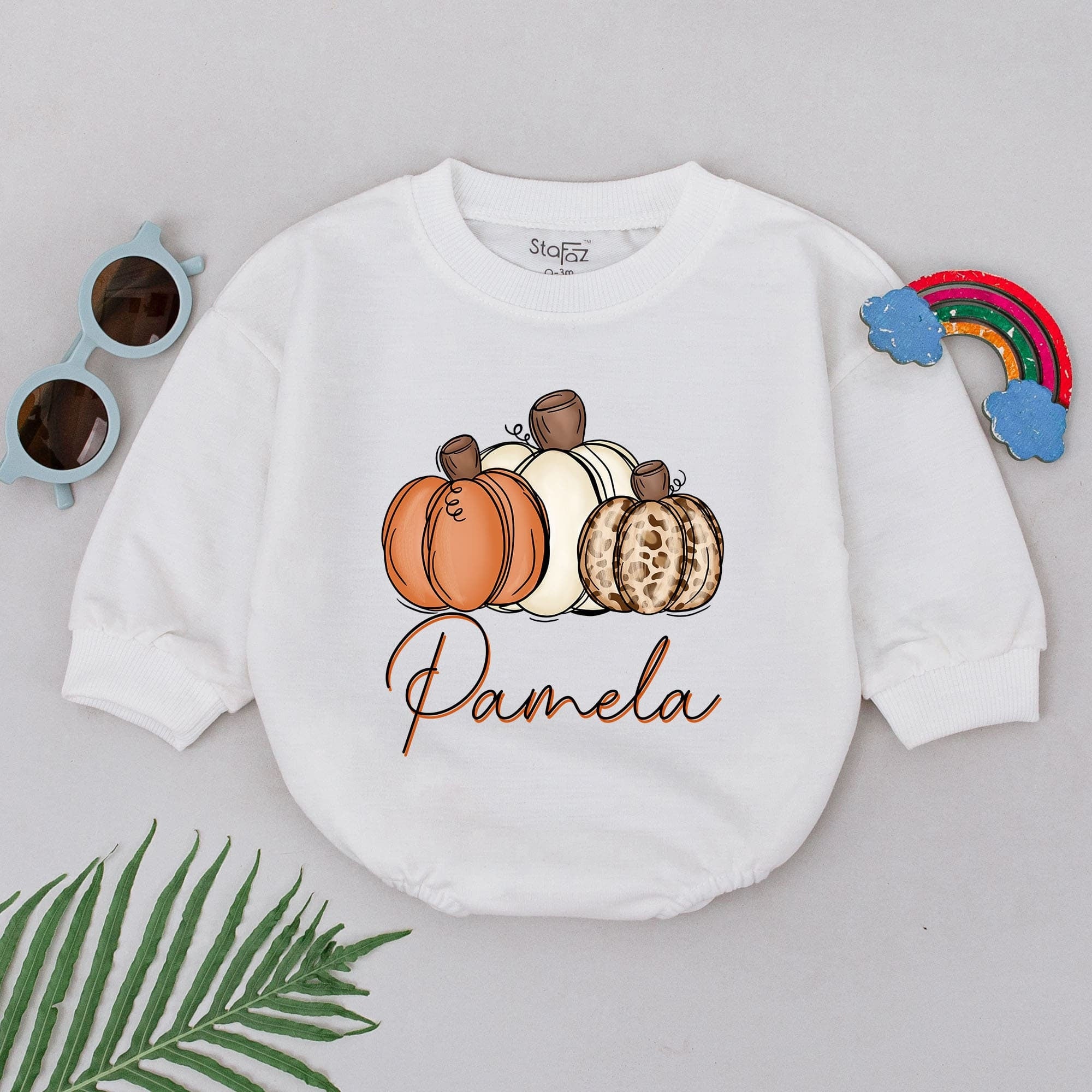 Personalized Baby Girl Romper Trio Pumpkin Design Soft Cotton Autumn Outfit Thanksgiving Shower Gift Custom Name Fall Apparel