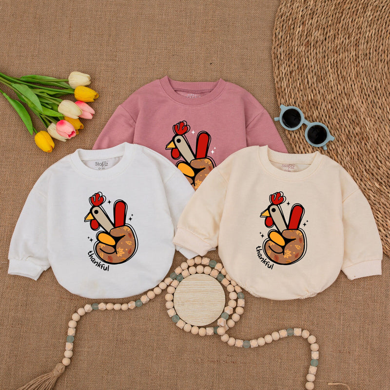Playful Turkey Hand Baby Romper Thankful Bodysuit Thanksgiving Outfit Soft Cotton Festive Fall Infant Clothing Autumn Colors