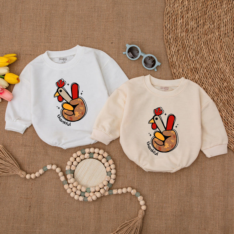 Playful Turkey Hand Baby Romper Thankful Bodysuit Thanksgiving Outfit Soft Cotton Festive Fall Infant Clothing Autumn Colors