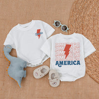 Custom Baby Boy Patriotic Romper with Retro Lightning Bolt and America Print - Soft Cotton 4th of July Outfit for Newborns and Toddlers