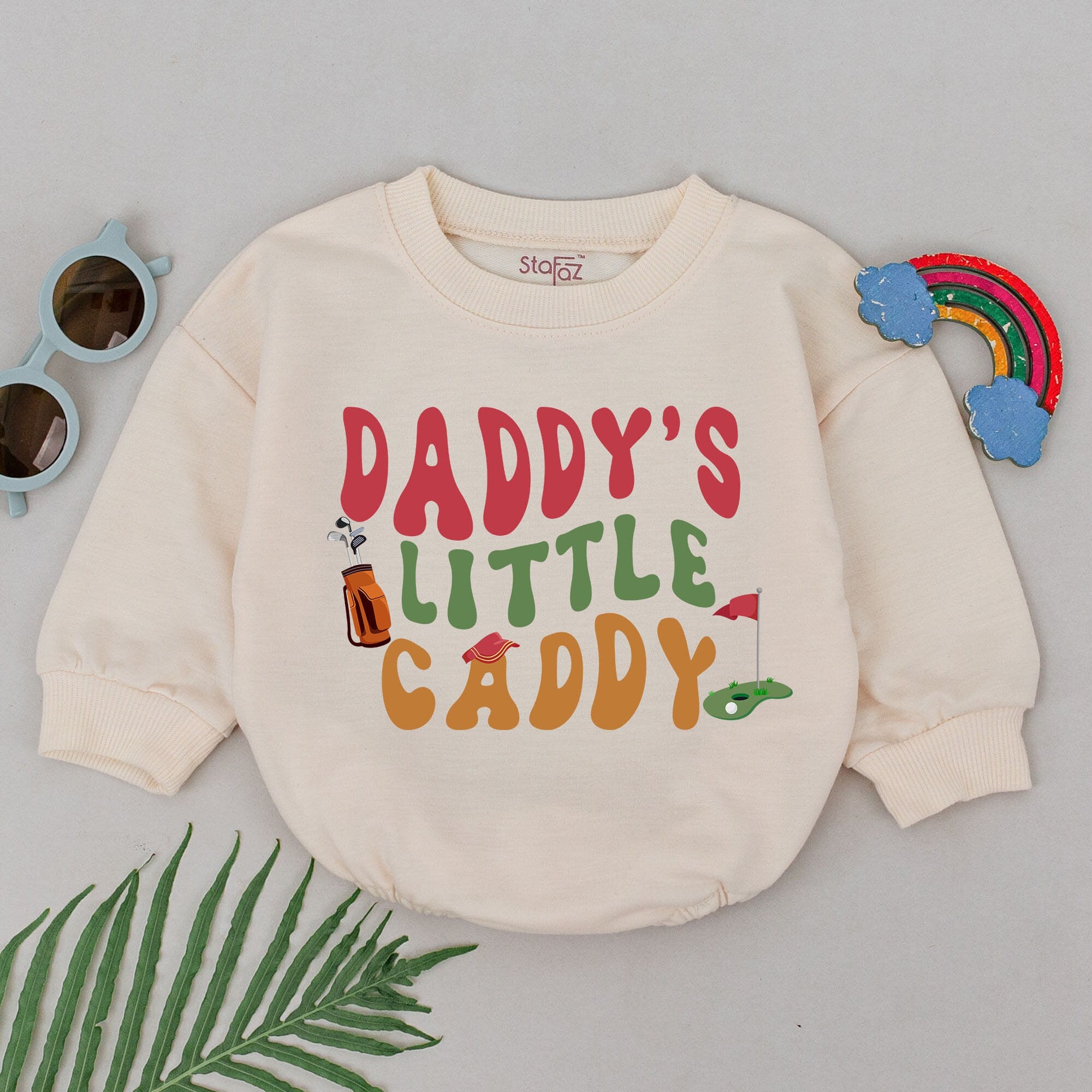 Daddy's Little Caddy Romper Baby Golf Outfit Retro Playful Father's Day Gift Colorful Vintage Style Infant Boy Bodysuit Announcement