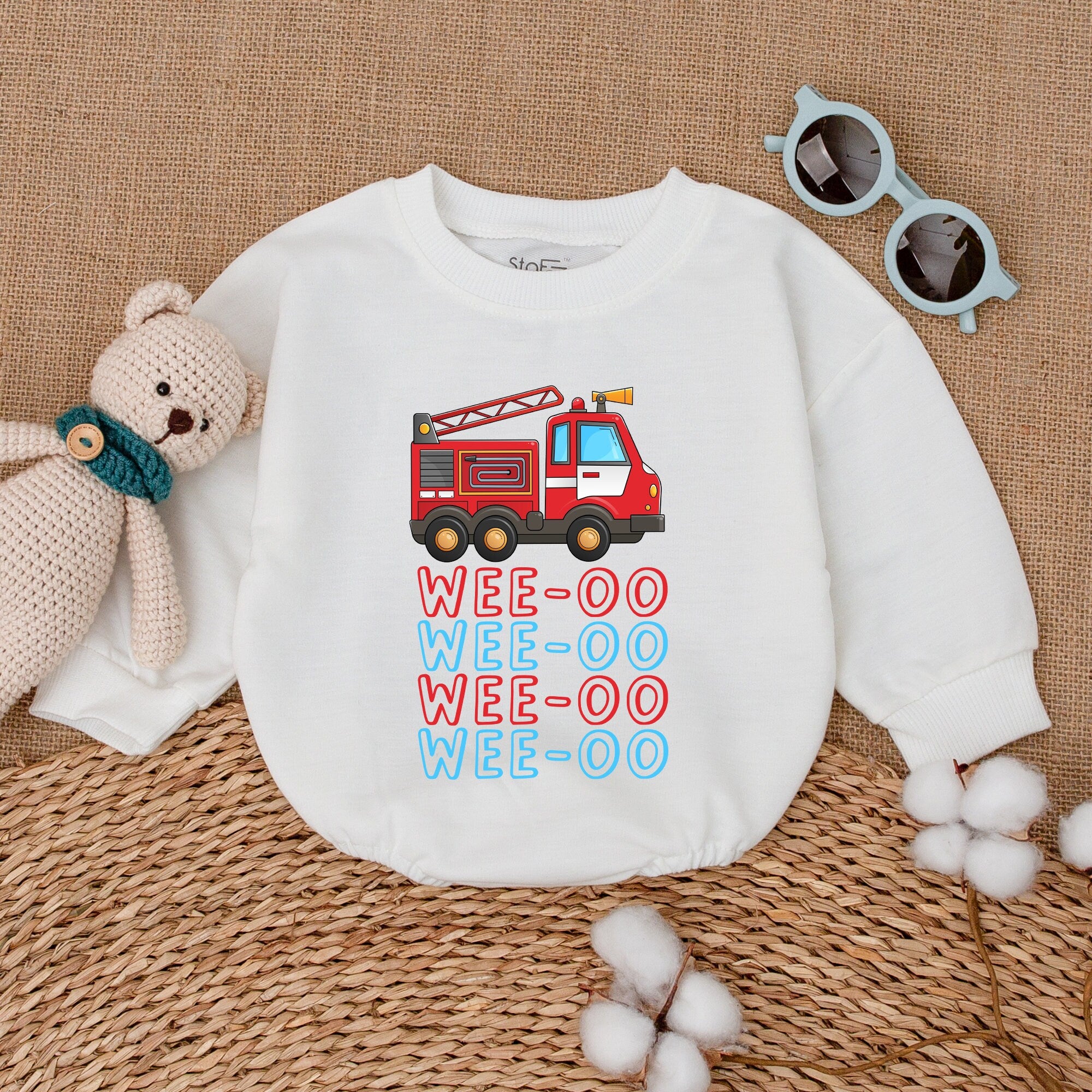Wee-oo Firetruck Baby Romper with Playful Graphics