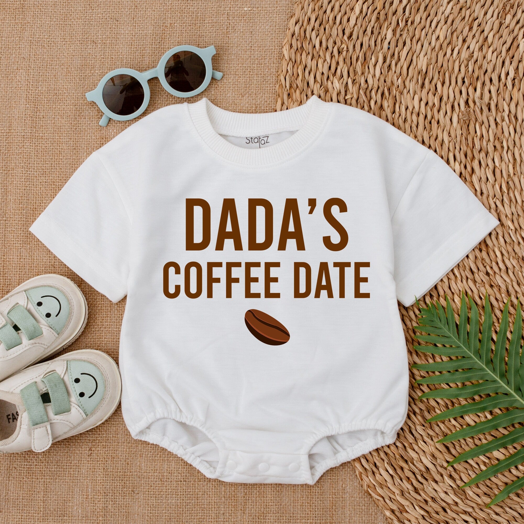 Dada's Coffee Date Baby Romper Light Mauve Outfit Cozy Cotton Infant Bodysuit Newborn Coming Home Clothes Cute Gift Idea