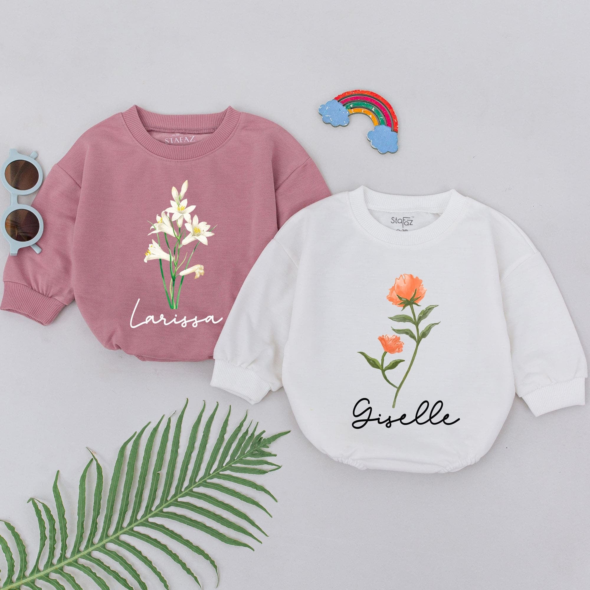 Personalized Birth Month Flower Romper Elegant Baby Outfit Custom Name Birthday Gift Soft Cotton Newborn Clothes Infant Toddler Girl Boy