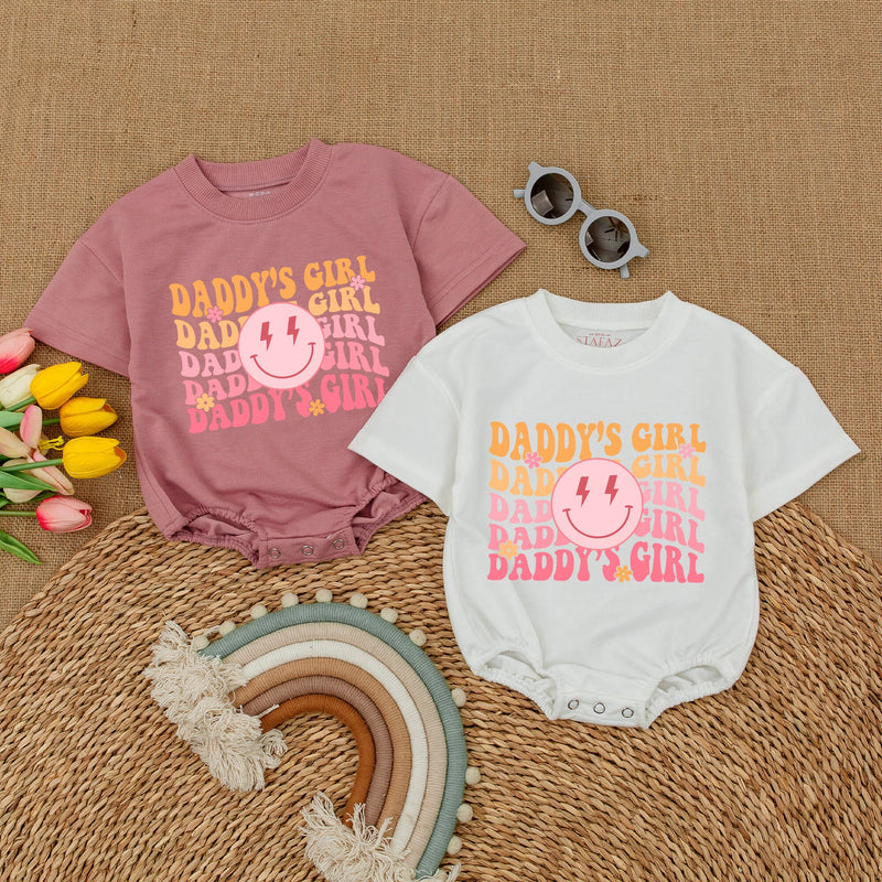 Daddy's Girl Romper with Smiley Face Lightning Eyes Vibrant Colors Soft Cotton Short Sleeve Baby Toddler Outfit Fun Playful Design