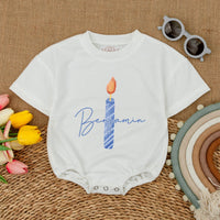 Personalized First Birthday Candle Baby Romper Striped Pink Blue Design Soft Cotton Outfit for Infant Girl Boy Celebration Party Wear