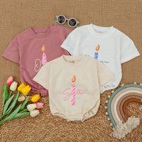 Personalized First Birthday Candle Baby Romper Striped Pink Blue Design Soft Cotton Outfit for Infant Girl Boy Celebration Party Wear